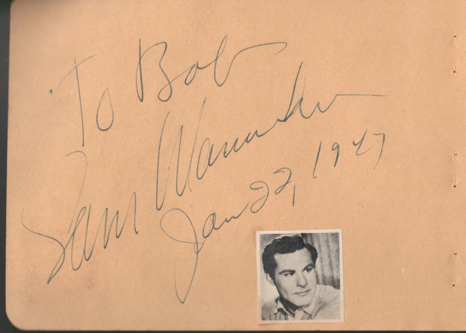 Irene Dunne. I Remember Mama. Signed 4x6 album page. Sam Wanamaker on verso COA, image 2