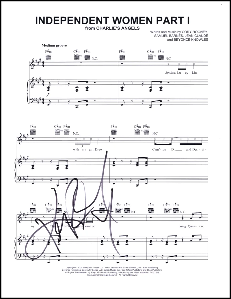 Kelly Rowland — Kelly Rowland Destiny's Child Signed Autograph Independent Woman Pt1 Sheet Music