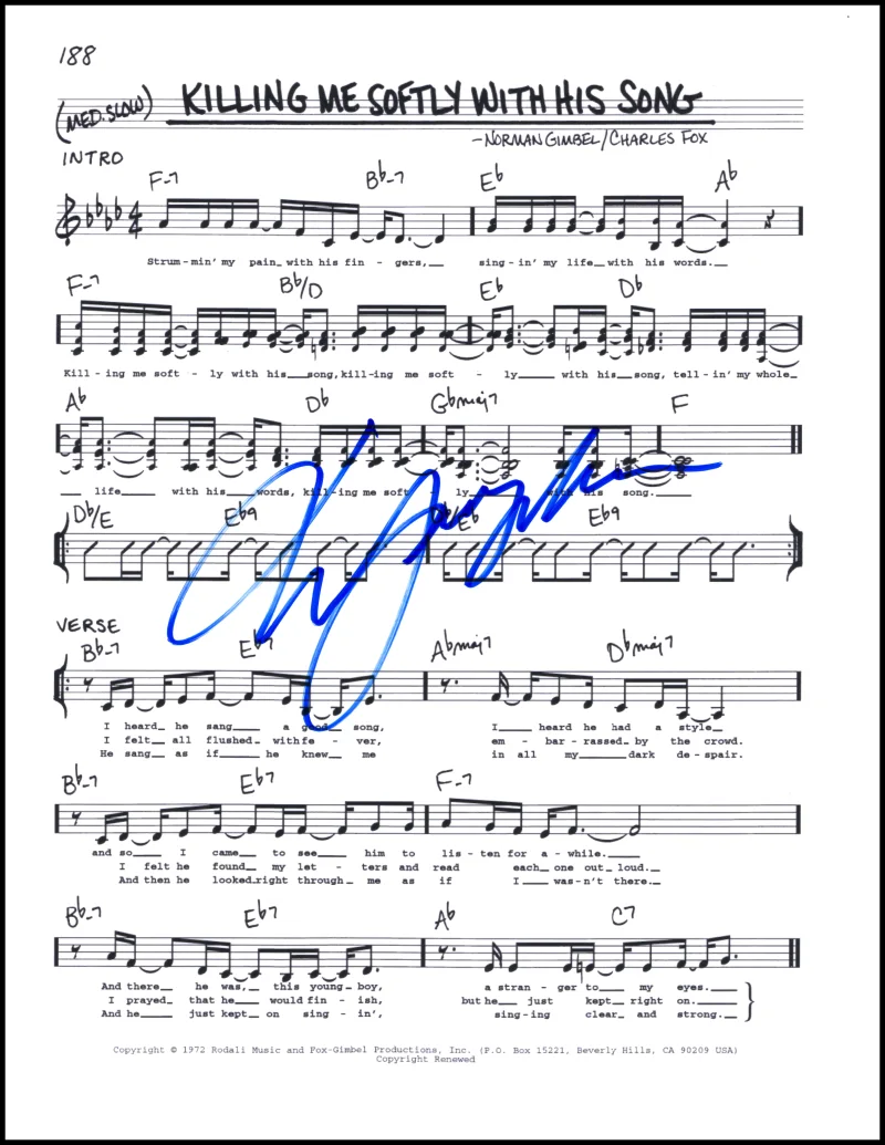 Lauryn Hill — Lauryn Hill Fugees Signed Autograph Killing Me Softly With His Song Sheet Music