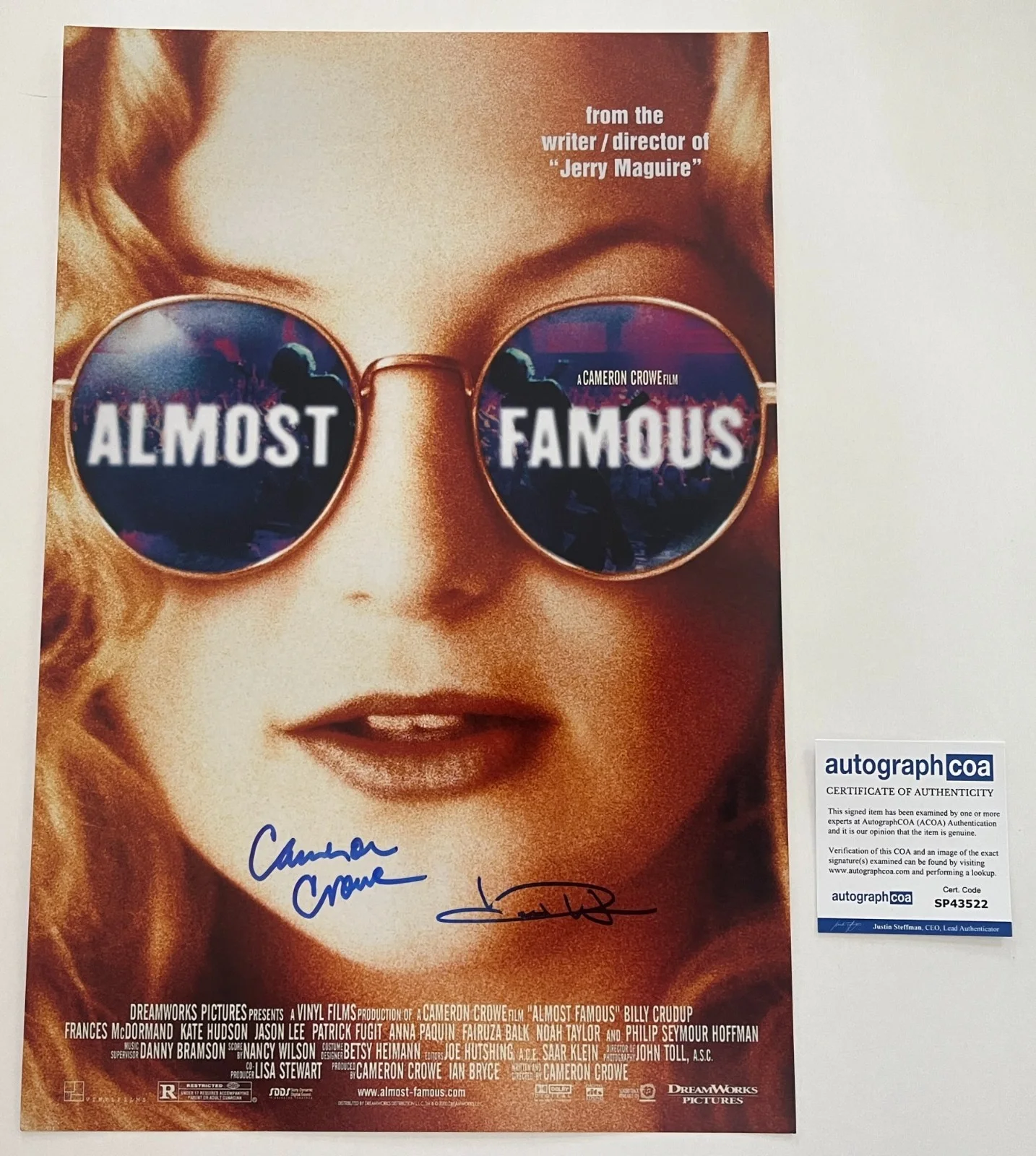 KATE HUDSON & CAMERON CROWE SIGNED ALMOST FAMOUS 12x18 PHOTO w/EXACT PROOF & COA, изображение 3