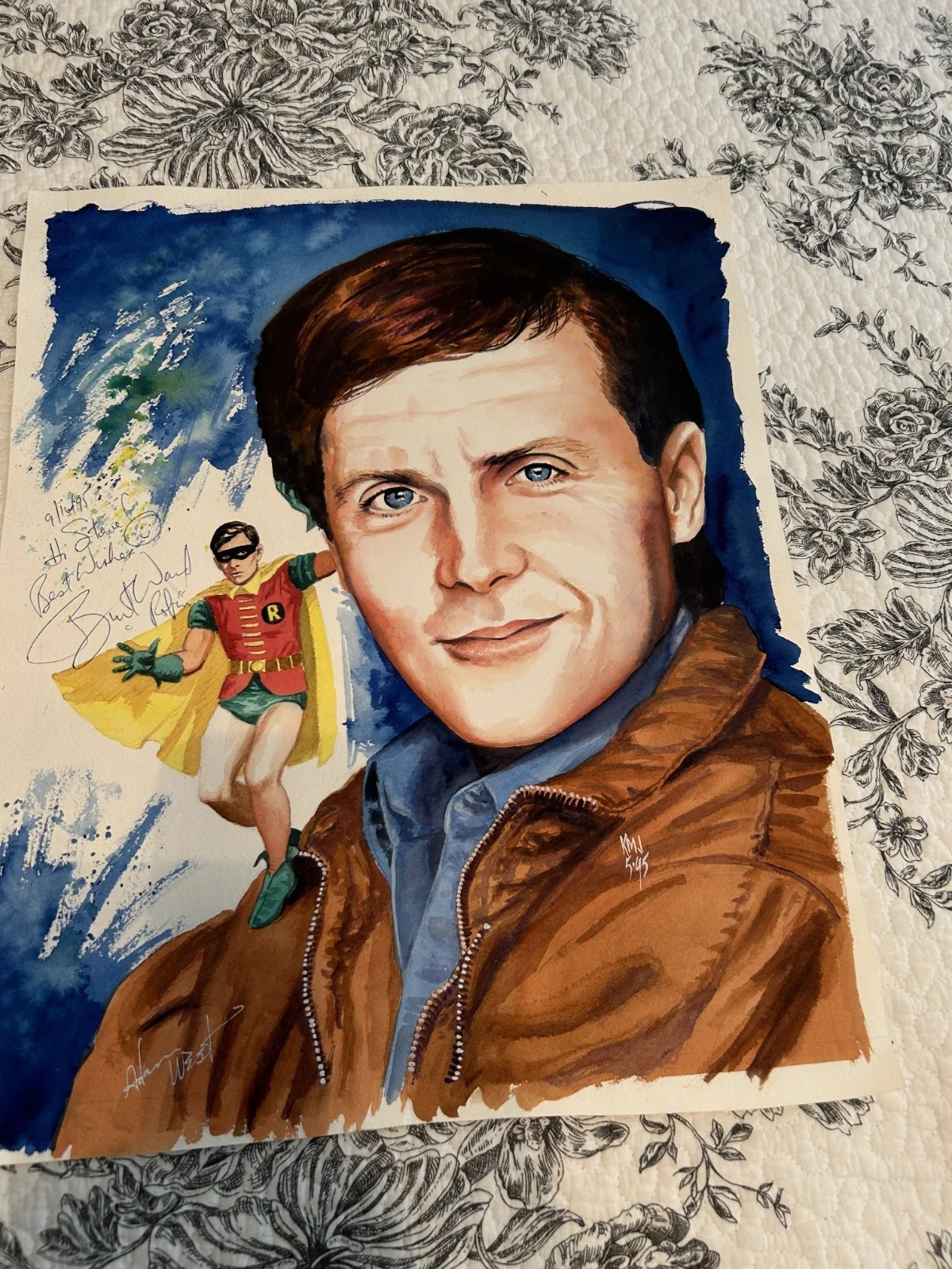 1966 BATMAN ADAM WEST AND BURT WARD ORIGINAL SIGNED PAINTING 18" X 15" 1995 RARE, изображение 4