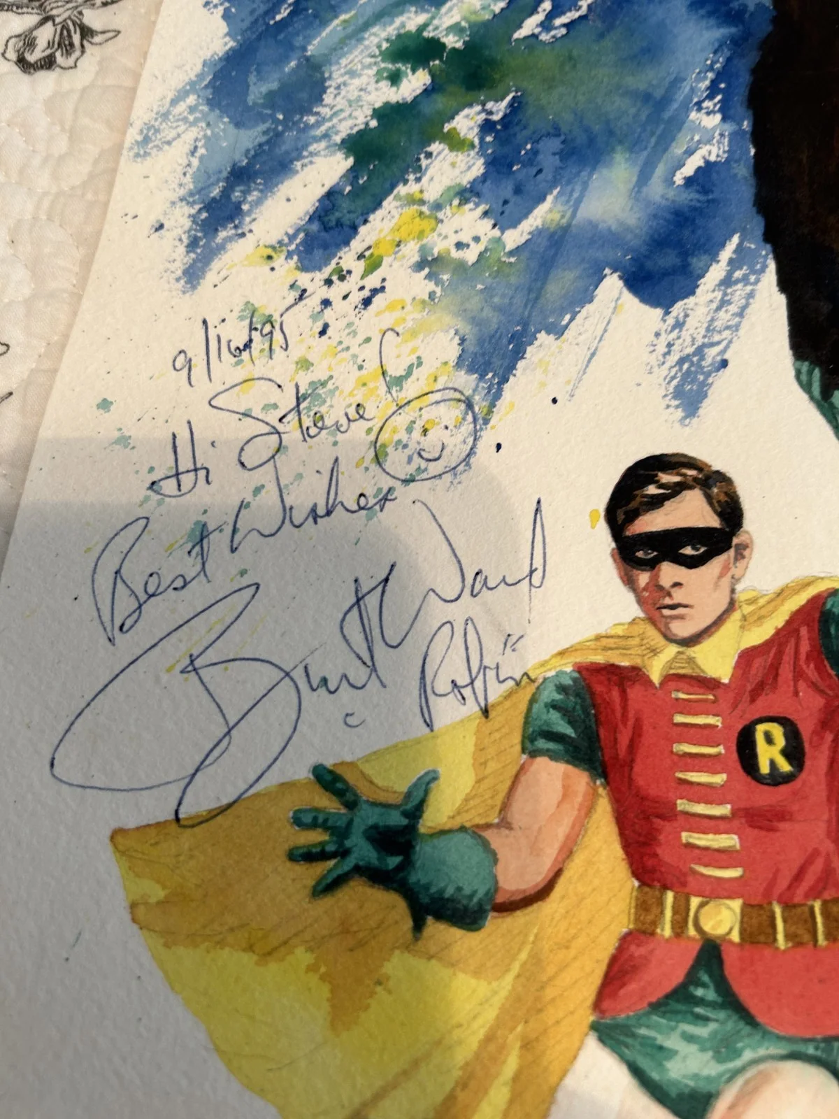 1966 BATMAN ADAM WEST AND BURT WARD ORIGINAL SIGNED PAINTING 18" X 15" 1995 RARE, изображение 5