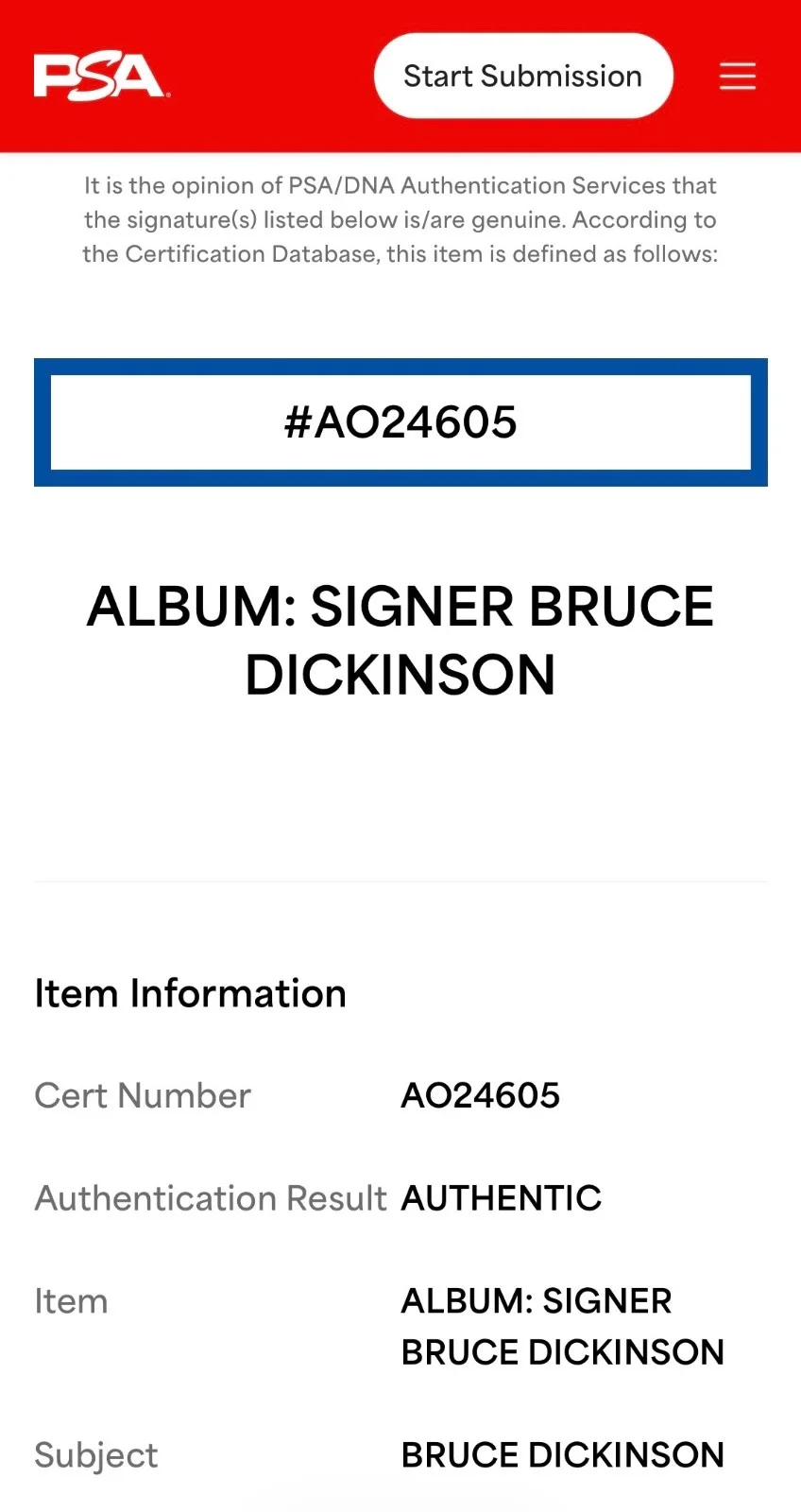 Bruce Dickinson Signed Iron Maiden Powerslave Vinyl Record PSA AO24605, image 3