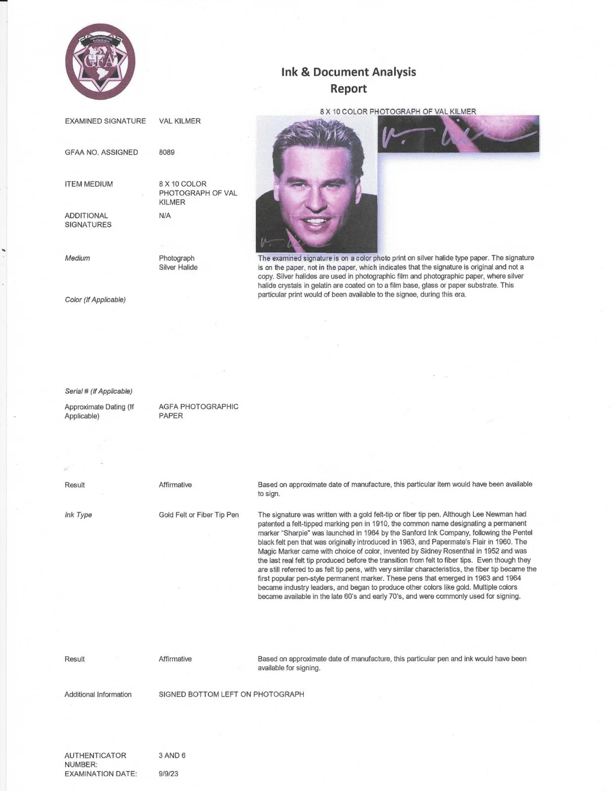 Val Kilmer — VAL KILMER signed 8x10 Tombstone, BATMAN Forever w. GFA document COA, image 5