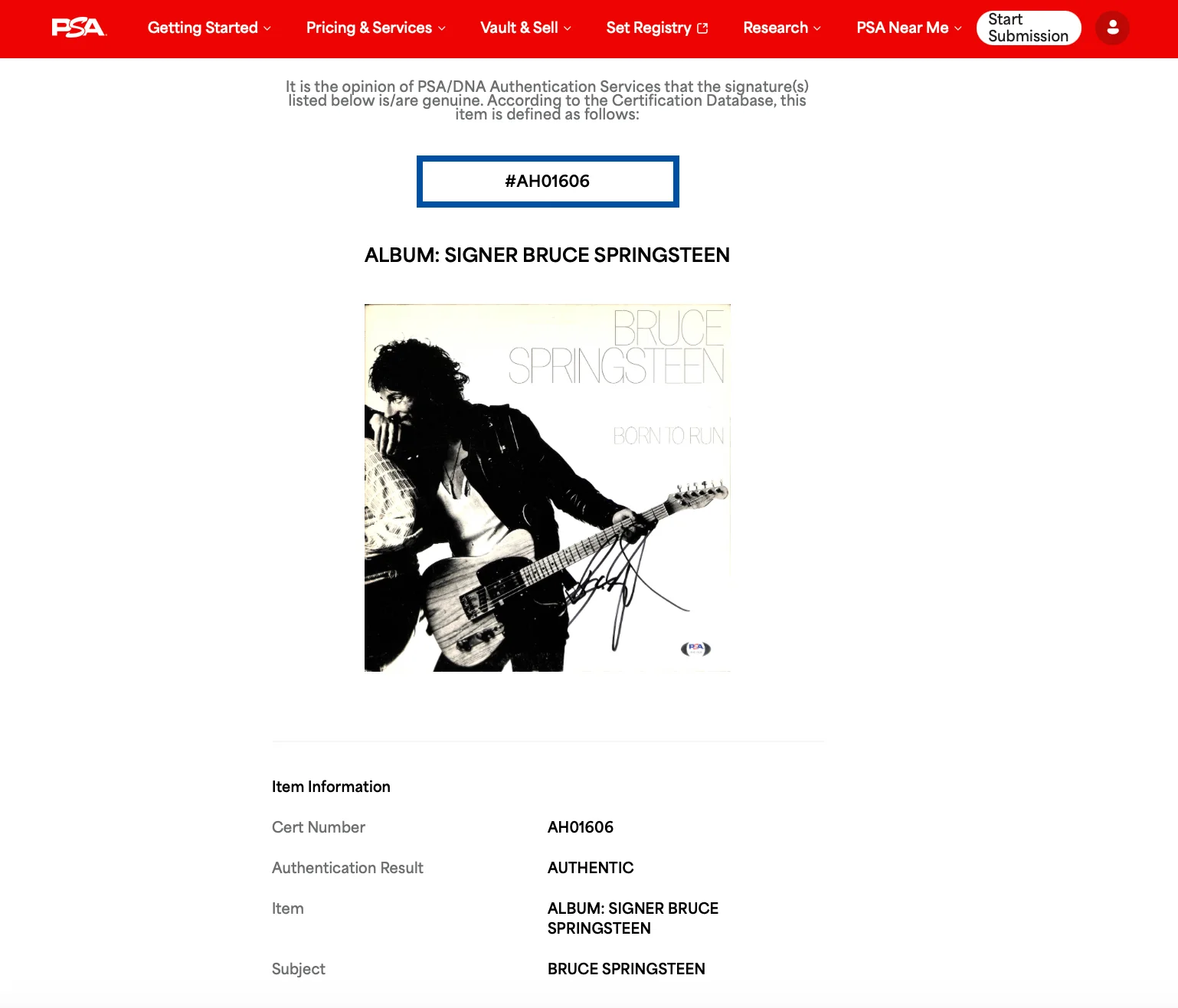 Bruce Springsteen Signed Born To Run Vinyl Record PSA LOA AH01606, image 4
