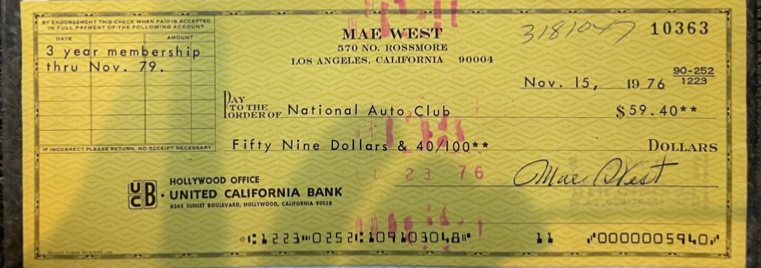 Mae West-Signed Check, image 2