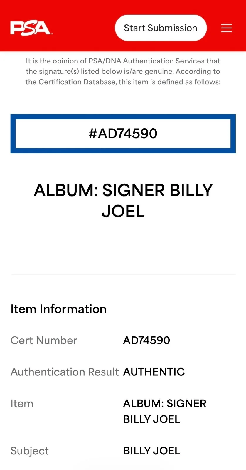 Billy Joel Signed Piano Man Vinyl Record PSA COA AD74590, image 4
