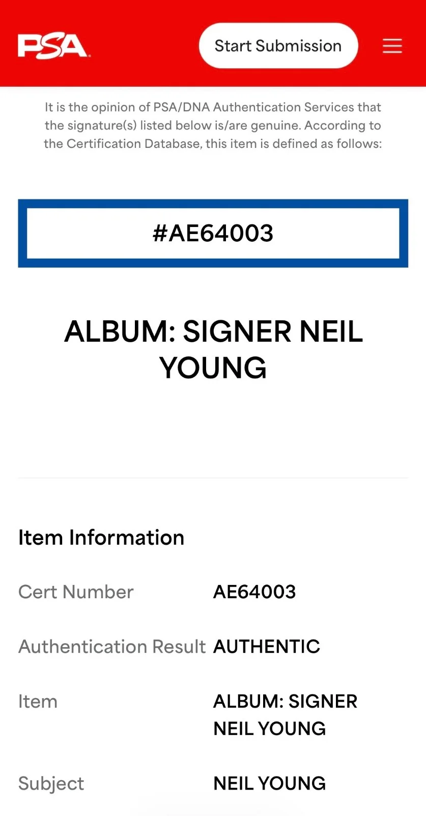 Neil Young Signed Harvest Vinyl Record PSA COA, image 4