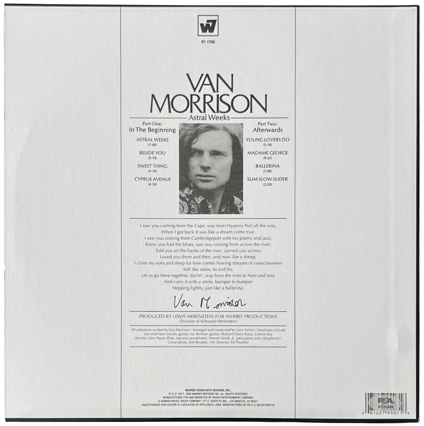 Van Morrison Signed Astral Weeks Vinyl Record PSA AP20496, image 2