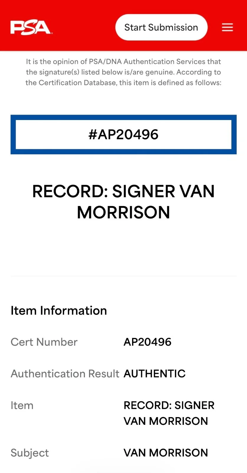 Van Morrison Signed Astral Weeks Vinyl Record PSA AP20496, image 3