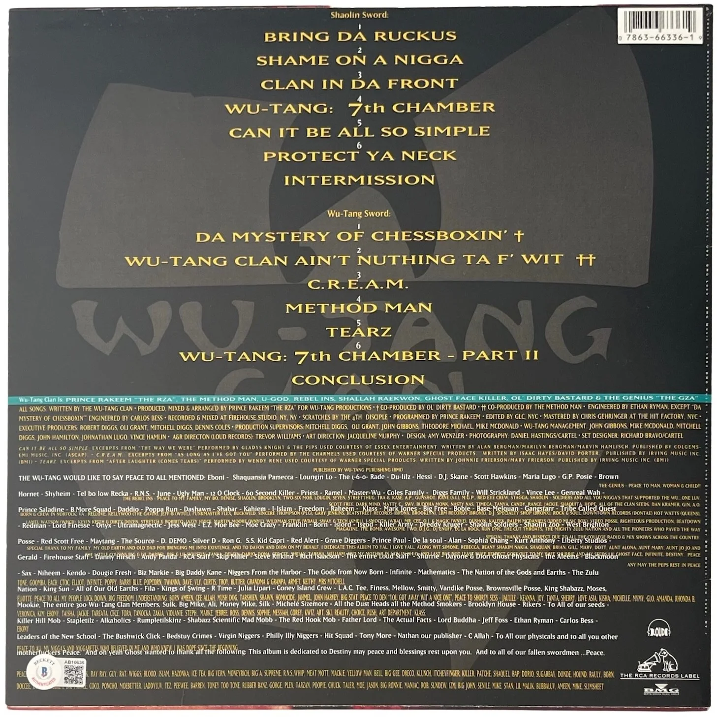 Wu-Tang Clan x8 Ghostface Method Man RZA Signed 36 Chambers Vinyl Record Beckett, изображение 4