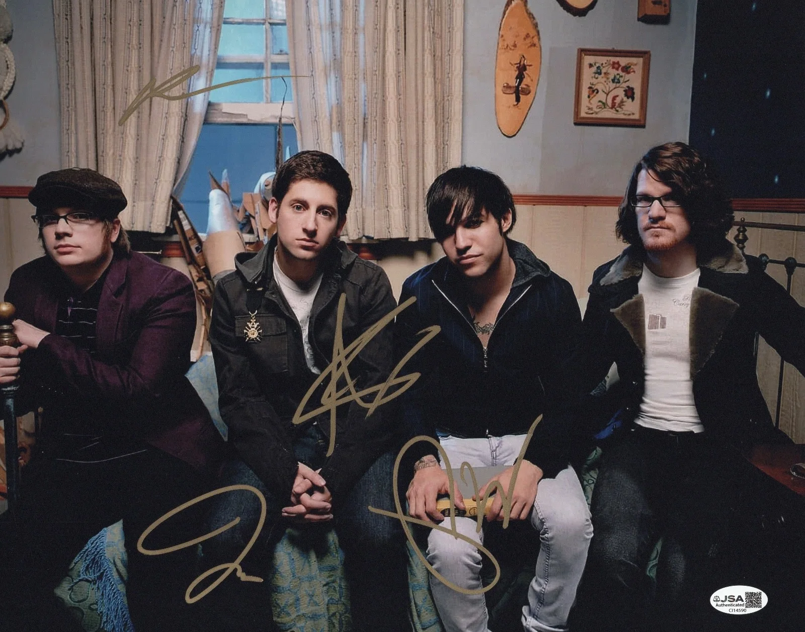 Fall Out Boy x4 Patrick Pete Joe & Andy Signed Infinity On High 11x14 Photo JSA, изображение 2