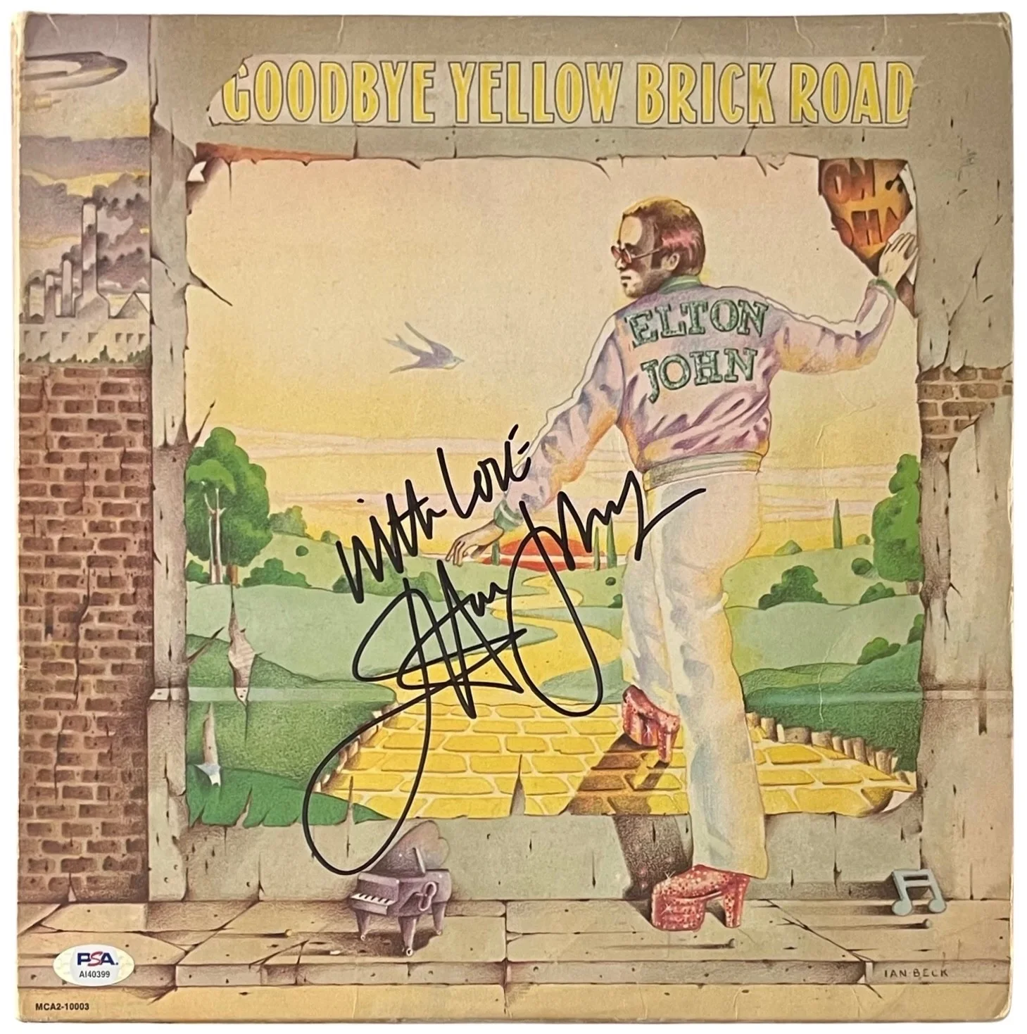 Elton John Signed Goodbye Yellow Brick Road Vinyl Record w/"With Love" PSA COA, image 2