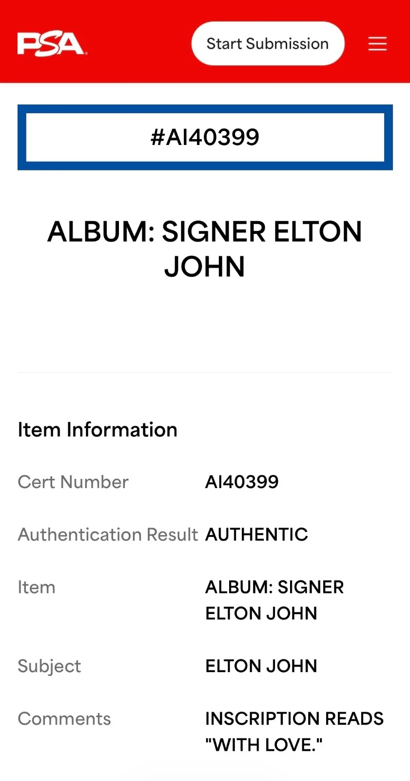 Elton John Signed Goodbye Yellow Brick Road Vinyl Record w/"With Love" PSA COA, image 4