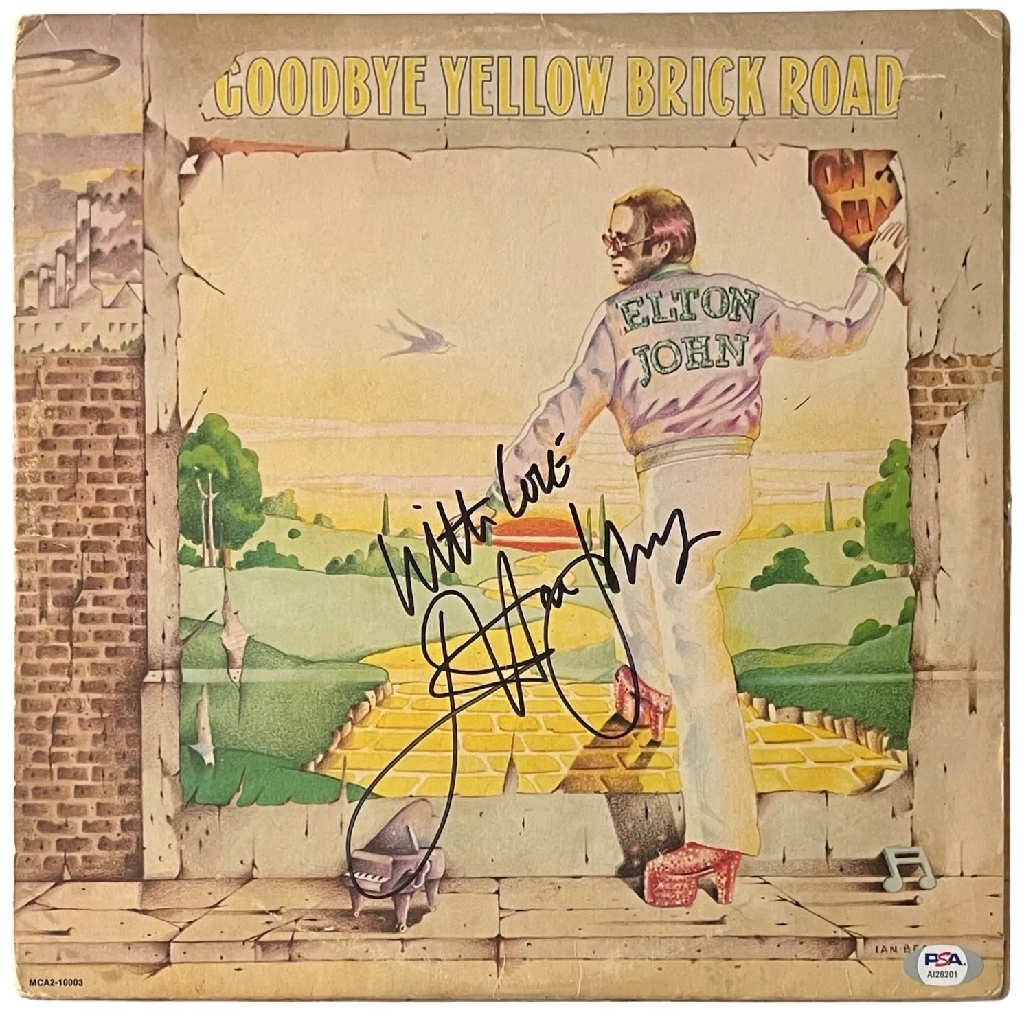 Elton John Signed Goodbye Yellow Brick Road Vinyl Record w/"With Love" PSA COA, image 2