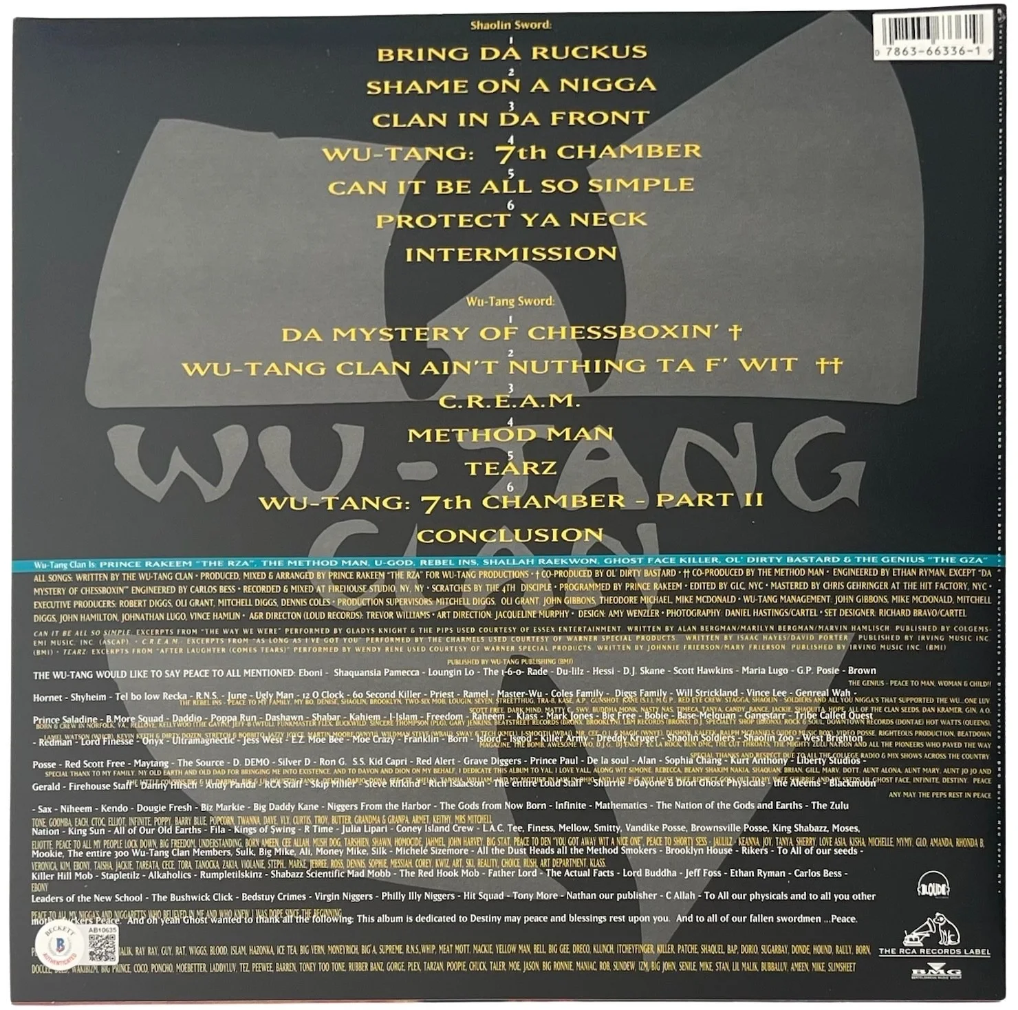 Wu-Tang Clan x8 Ghostface Method Man RZA Signed 36 Chambers Vinyl Record Beckett, image 4