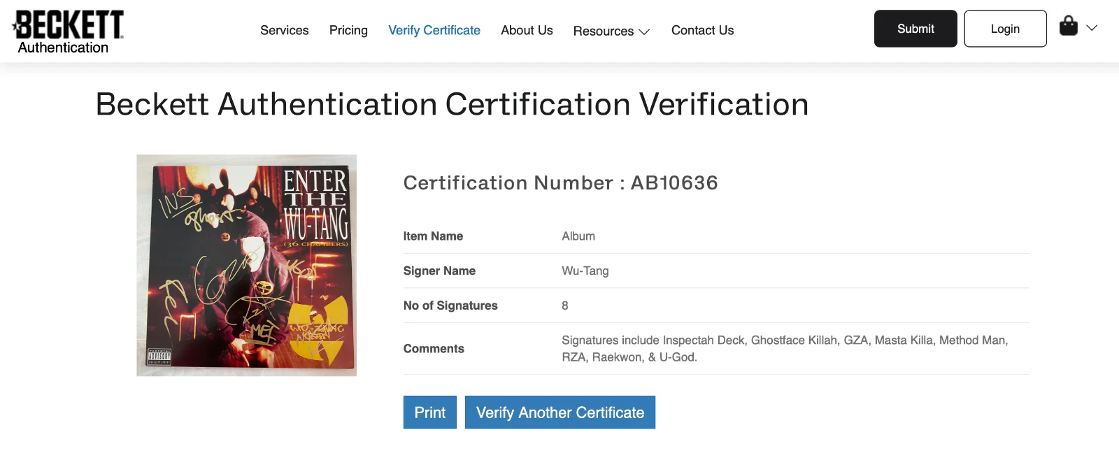 Wu-Tang Clan x8 Ghostface Method Man RZA Signed 36 Chambers Vinyl Record Beckett, image 5