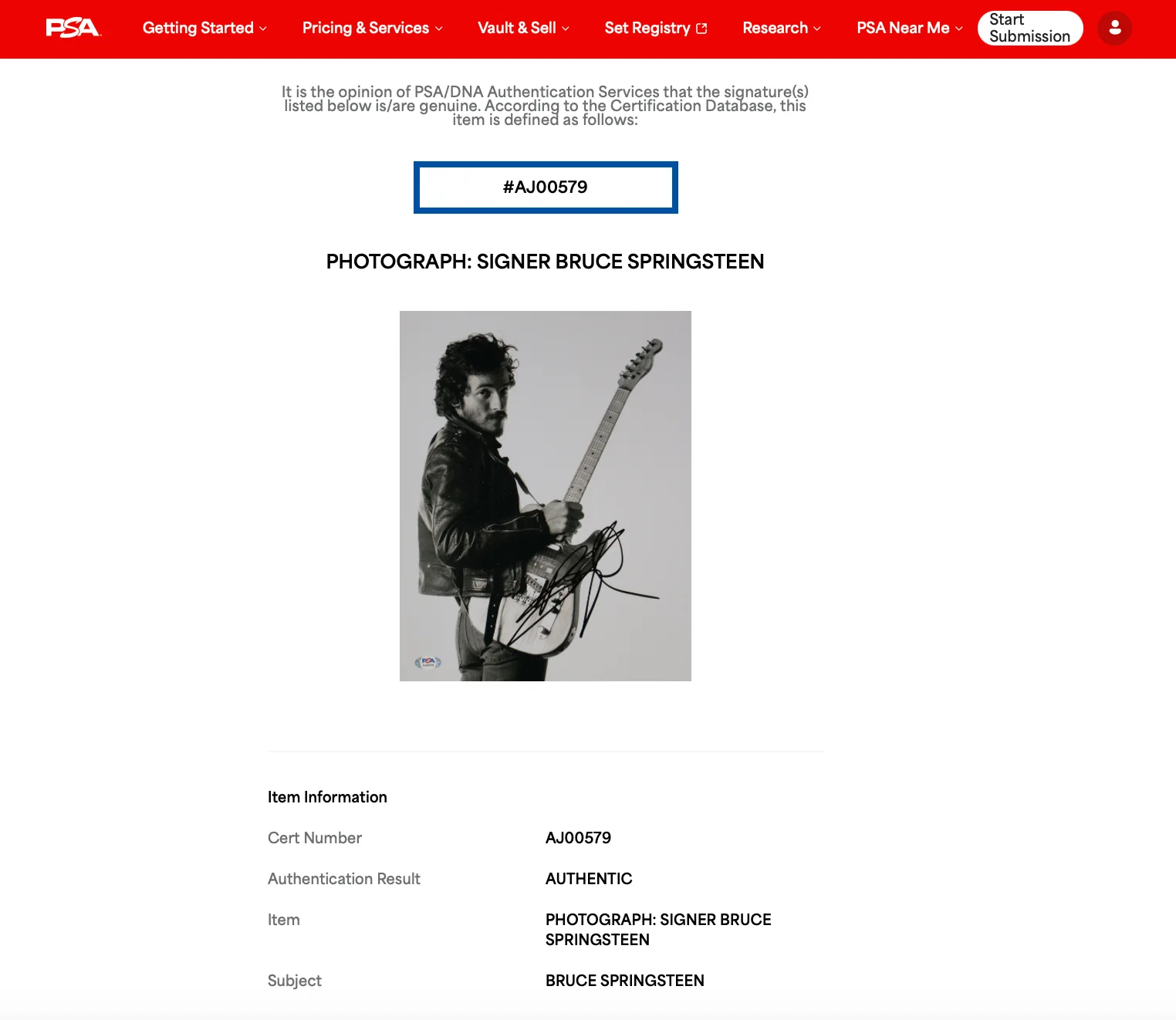 Bruce Springsteen Signed 11x14 Photo ('Born To Run' Photoshoot) PSA LOA AJ00579, изображение 3