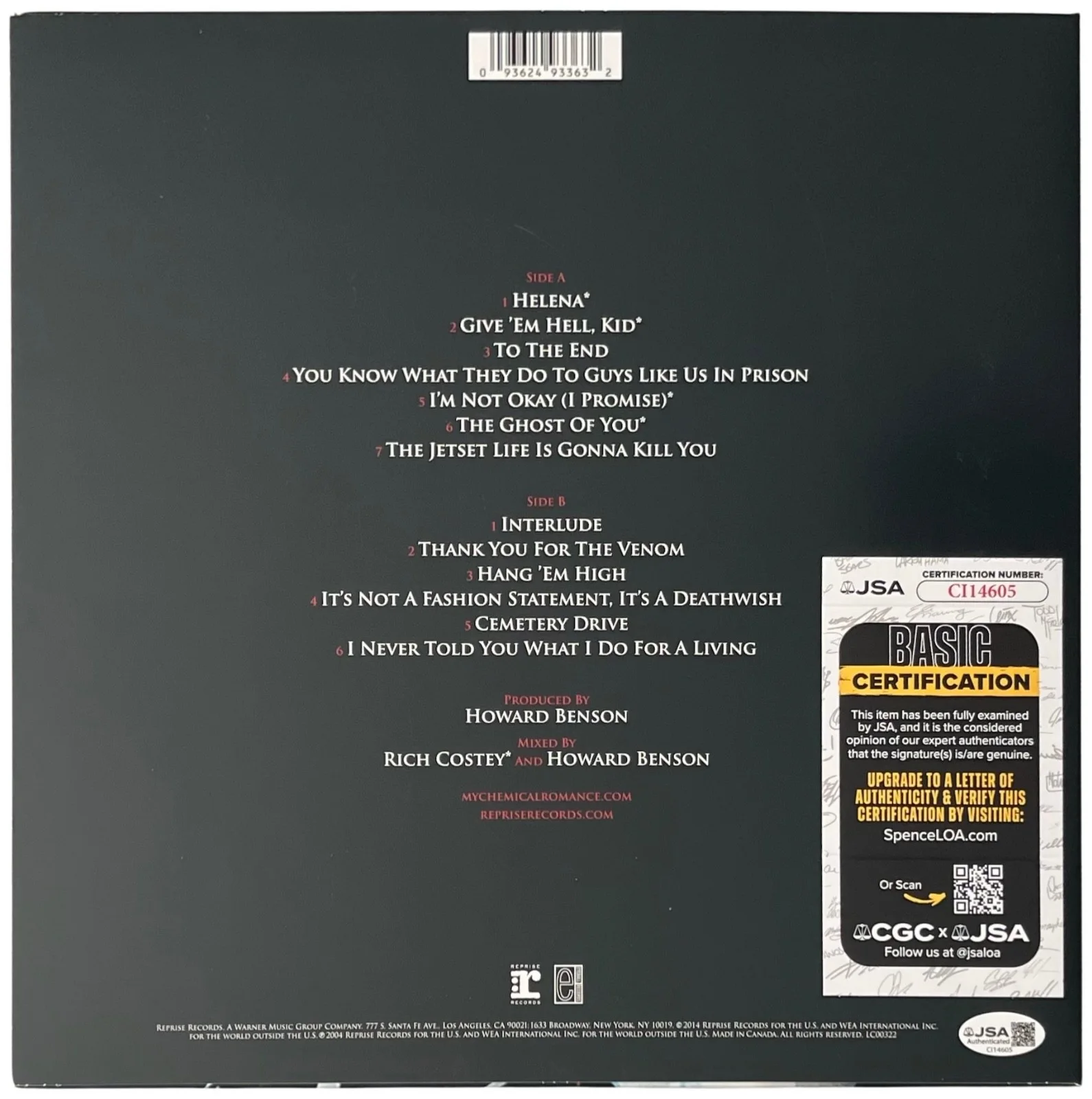 Gerard Way Signed My Chemical Romance Three Cheers For Sweet Revenge Record JSA, image 3