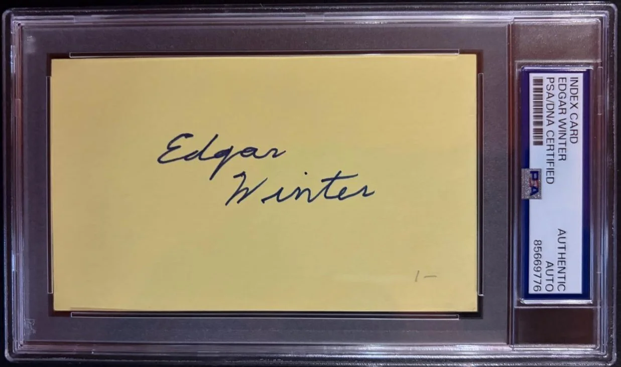 Edgar Winter — EDGAR WINTER SIGNED INDEX CARD PSA ENCAPSULATED RARE FRANKENSTEIN FREE RIDE A