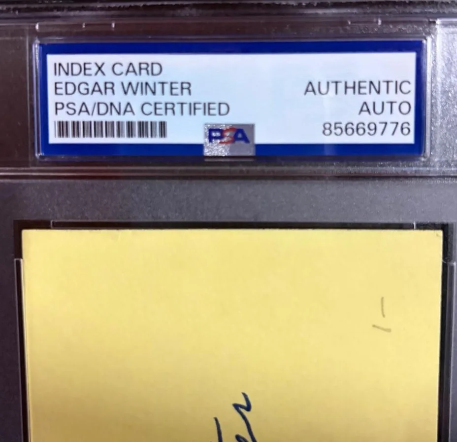 Edgar Winter — EDGAR WINTER SIGNED INDEX CARD PSA ENCAPSULATED RARE FRANKENSTEIN FREE RIDE A, изображение 3