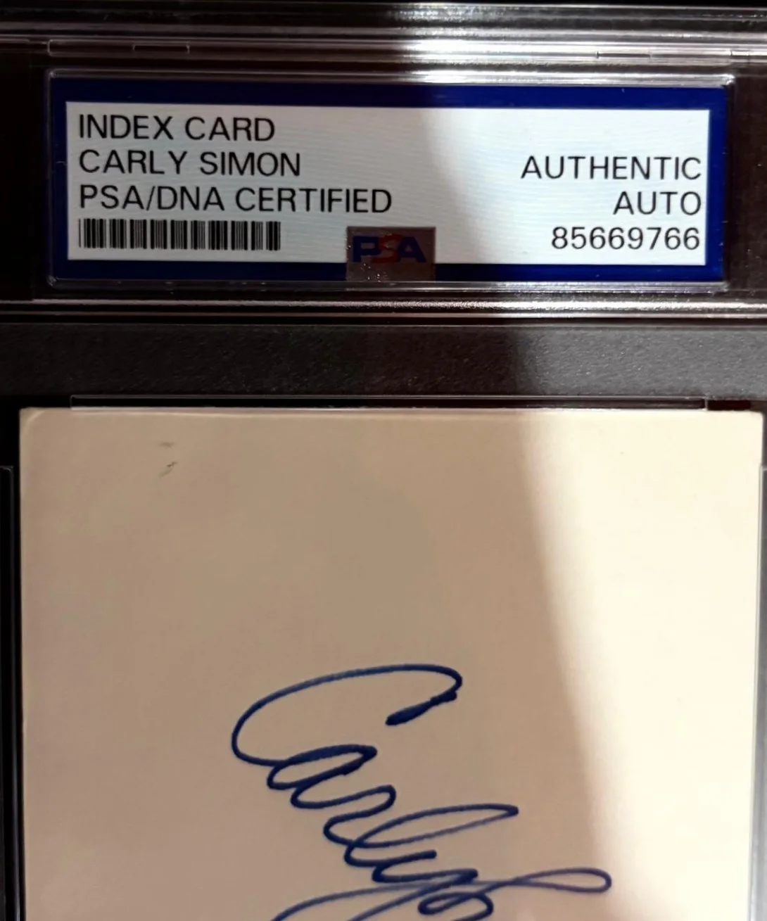 Carly Simon — CARLY SIMON SIGNED AUTOGRAPHED INDEX CARD ENCAPSULATED PSA COMING AROUND AGAIN, изображение 3