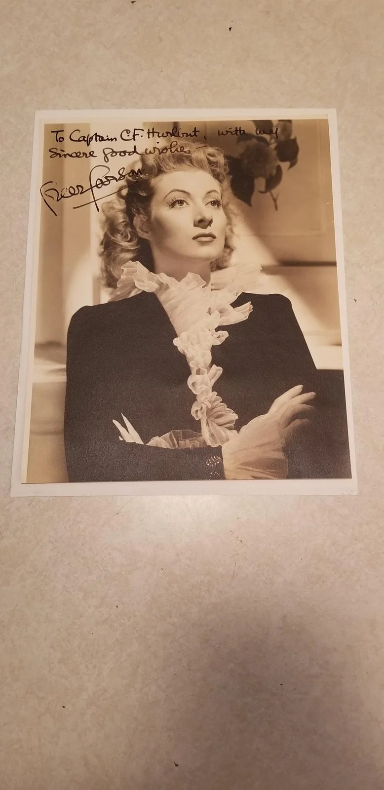 1940s Greer Garson Autographed To Military Captain At The Hollywood Canteen A1, изображение 5