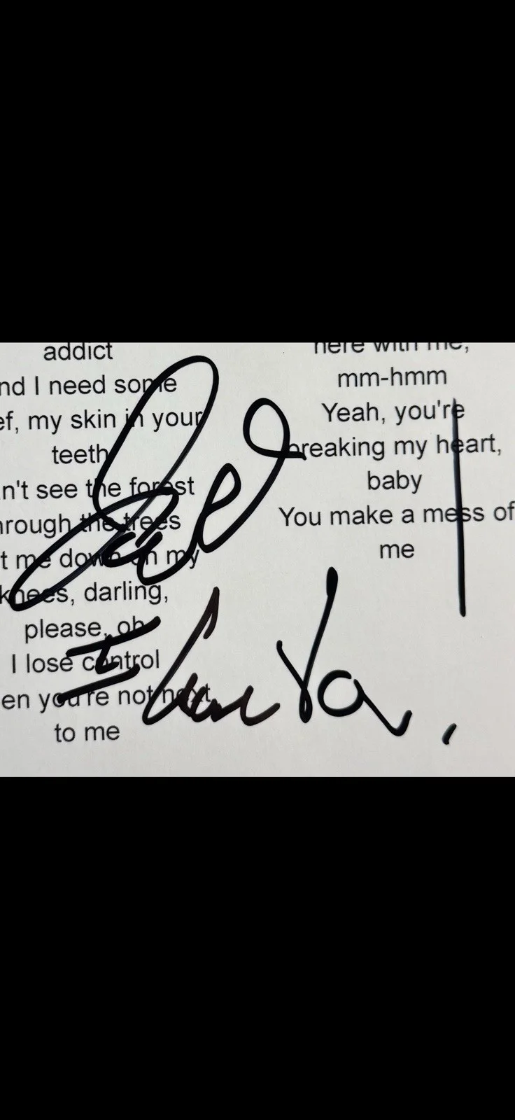 Teddy Swims Pop Superstar Signed Autographed “Lose Control” Lyric Sheet * Proof, image 2