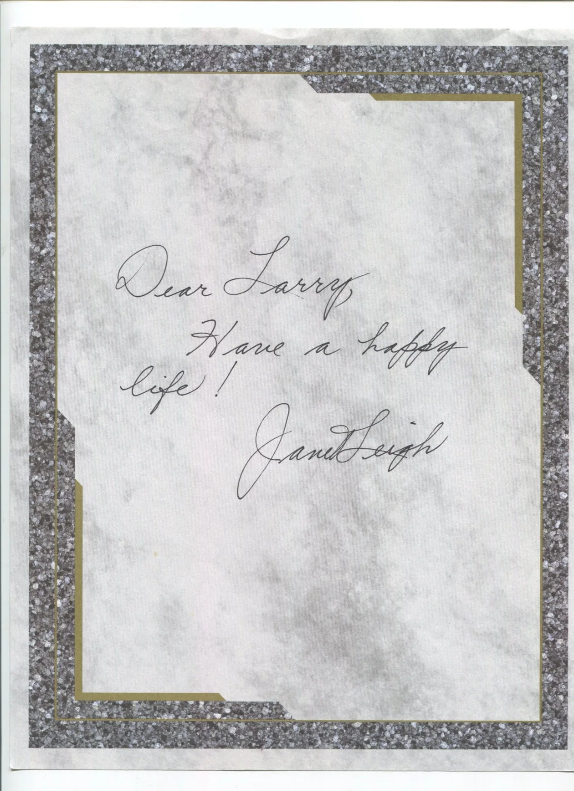 Janet Leigh — Janet Leigh Signed 8.5 x 11 Inch Page Autographed Signature Actress Psycho