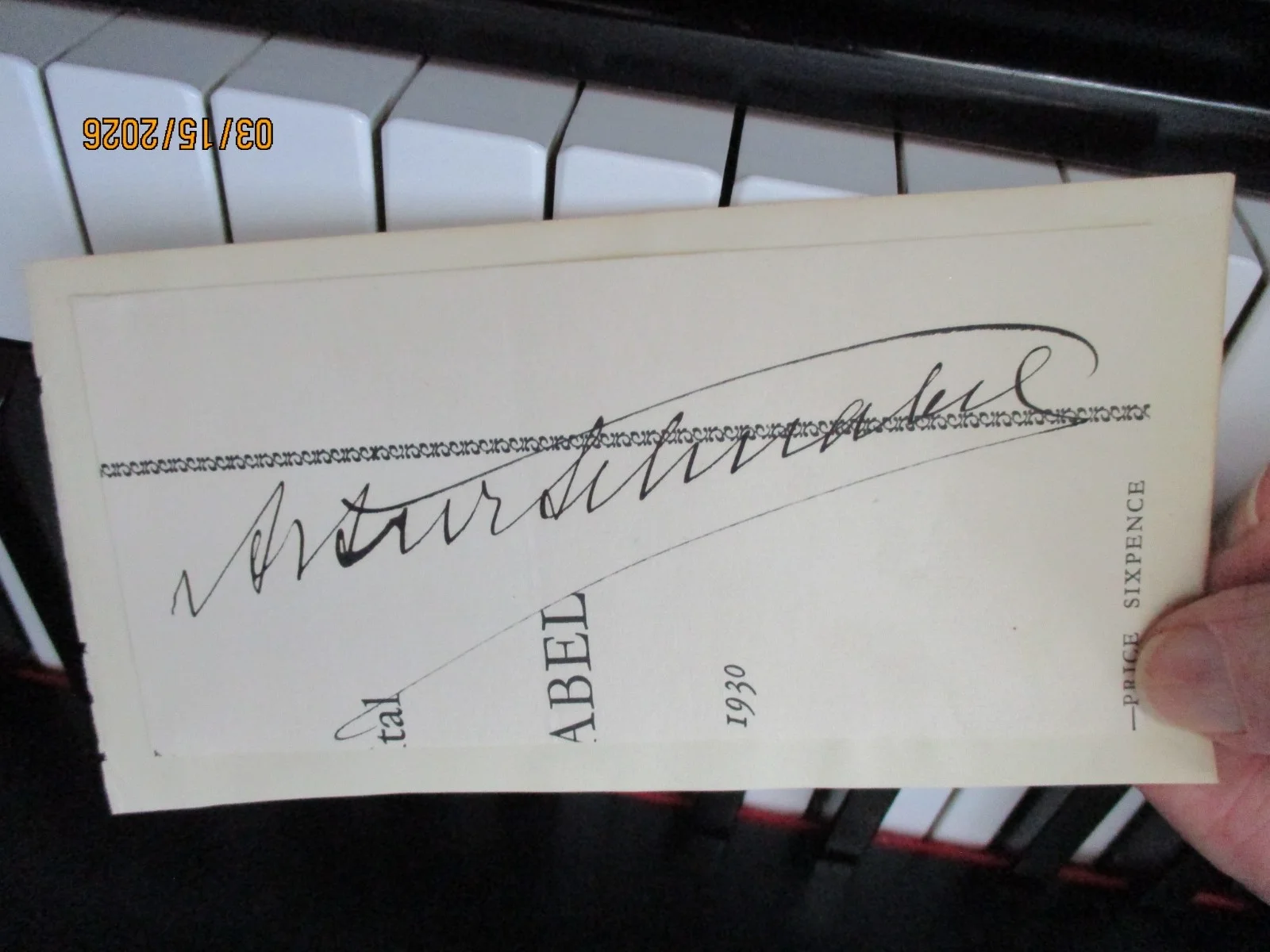 ARTUR SCHNABEL , pianist signature/portrait sepia Berlin; mailed postcard UK, изображение 5