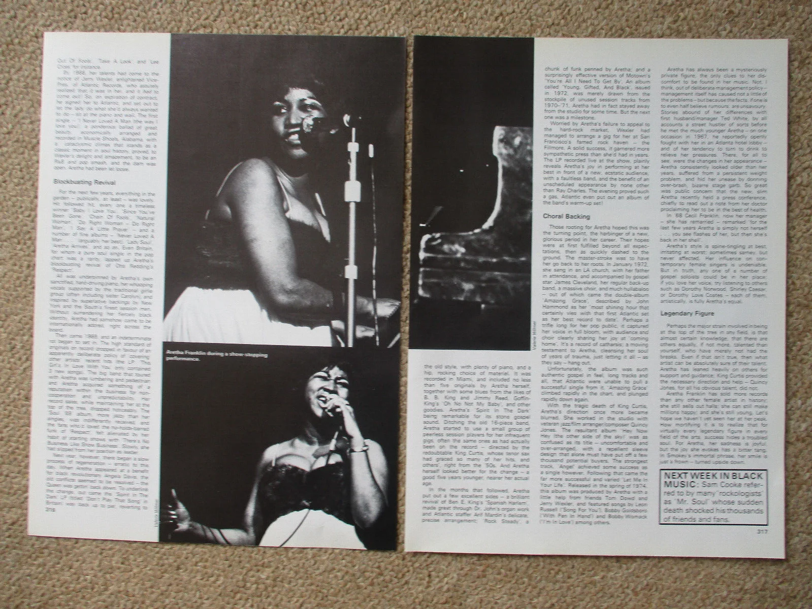 Aretha Franklin - 3 page magazine article with colour and B/W pics, изображение 2