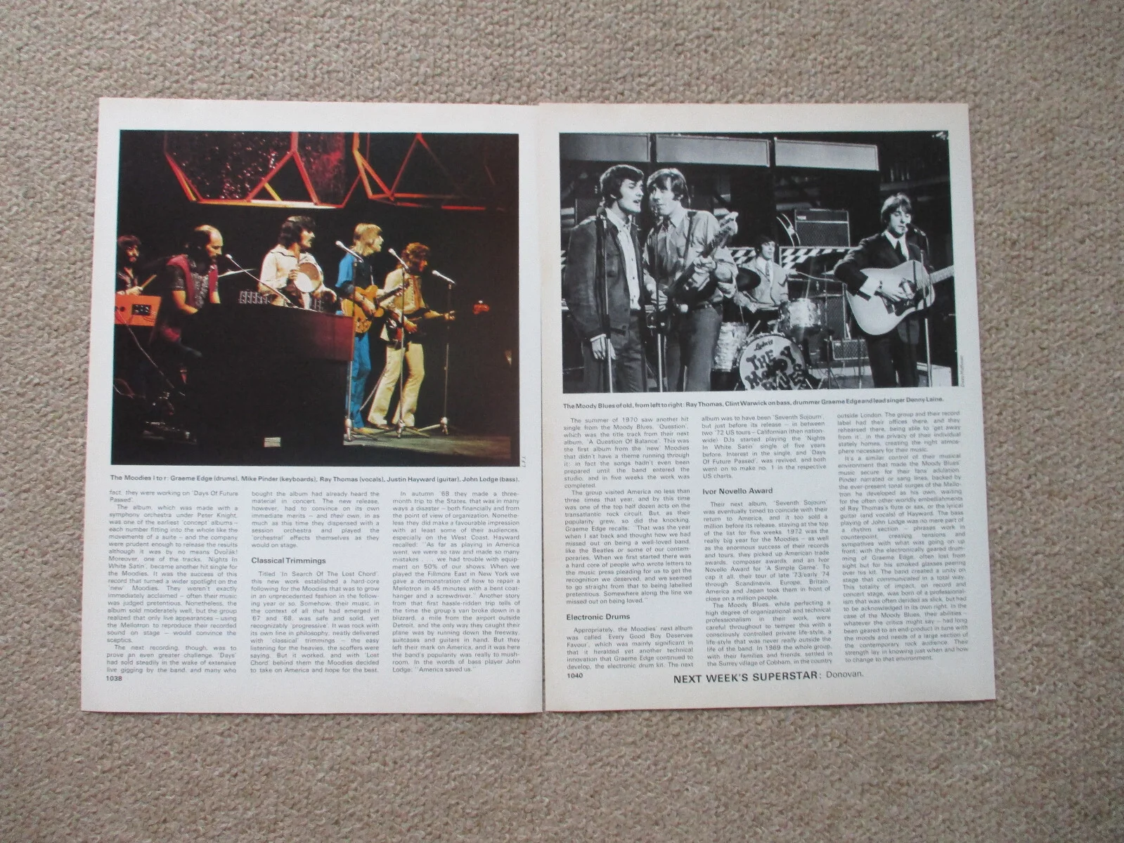 The Moody Blues - 4 page magazine article with colour and B/W pics, image 2