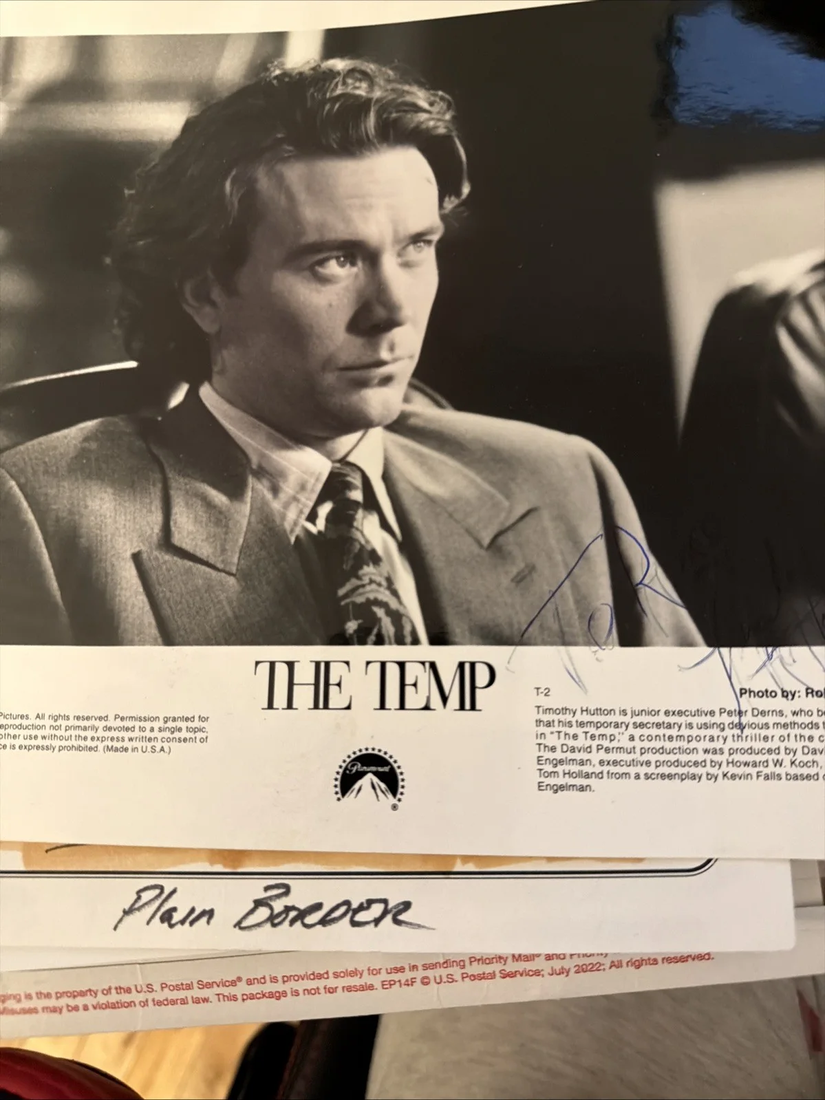 Timothy Hutton — Timothy Hutton Signed 8x10 Movie Promo Photograph The Temp, изображение 2