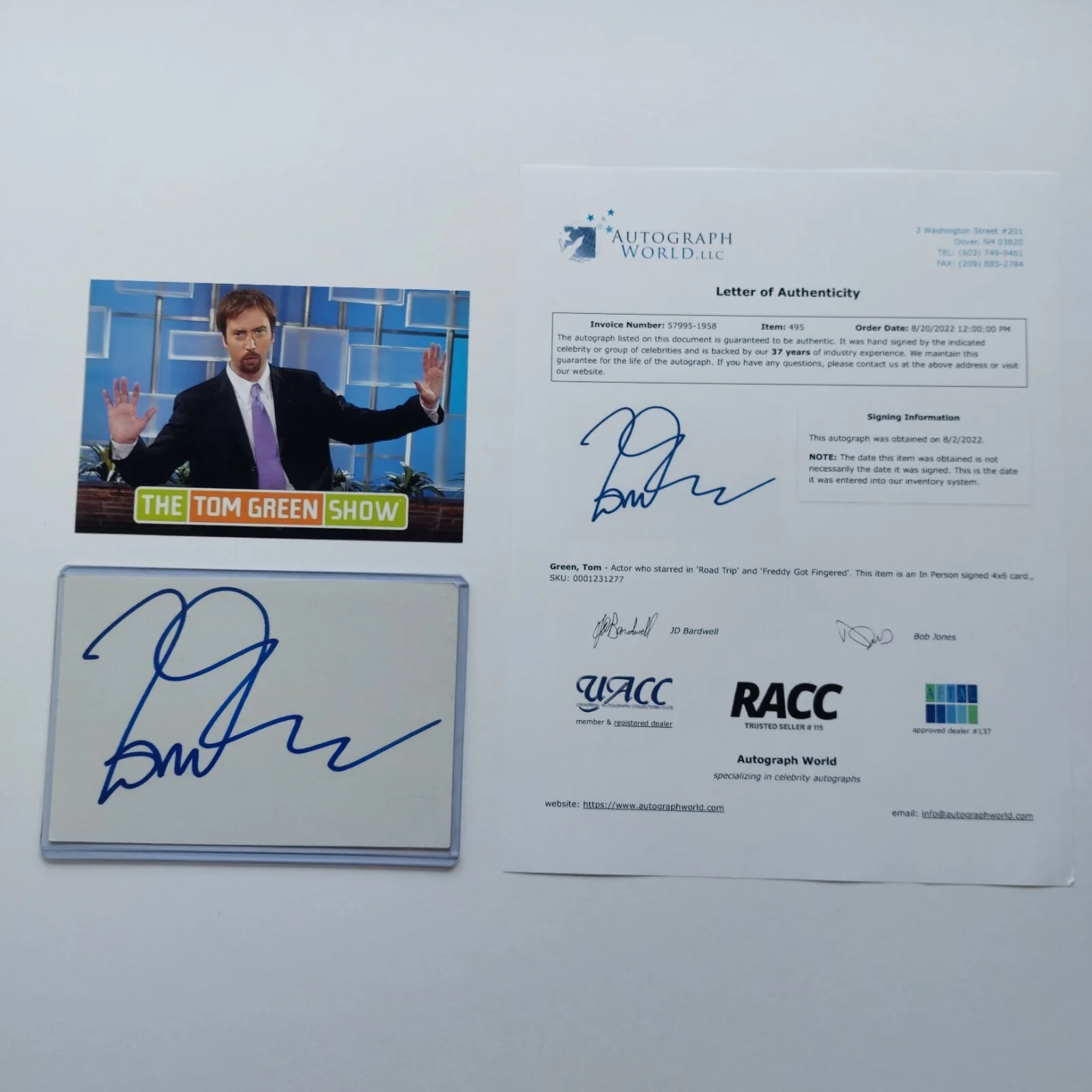 Tom Green — Tom Green Signed 4x6 Index Card COA Canadian Comedian Tom Green Show Road Trip, изображение 2