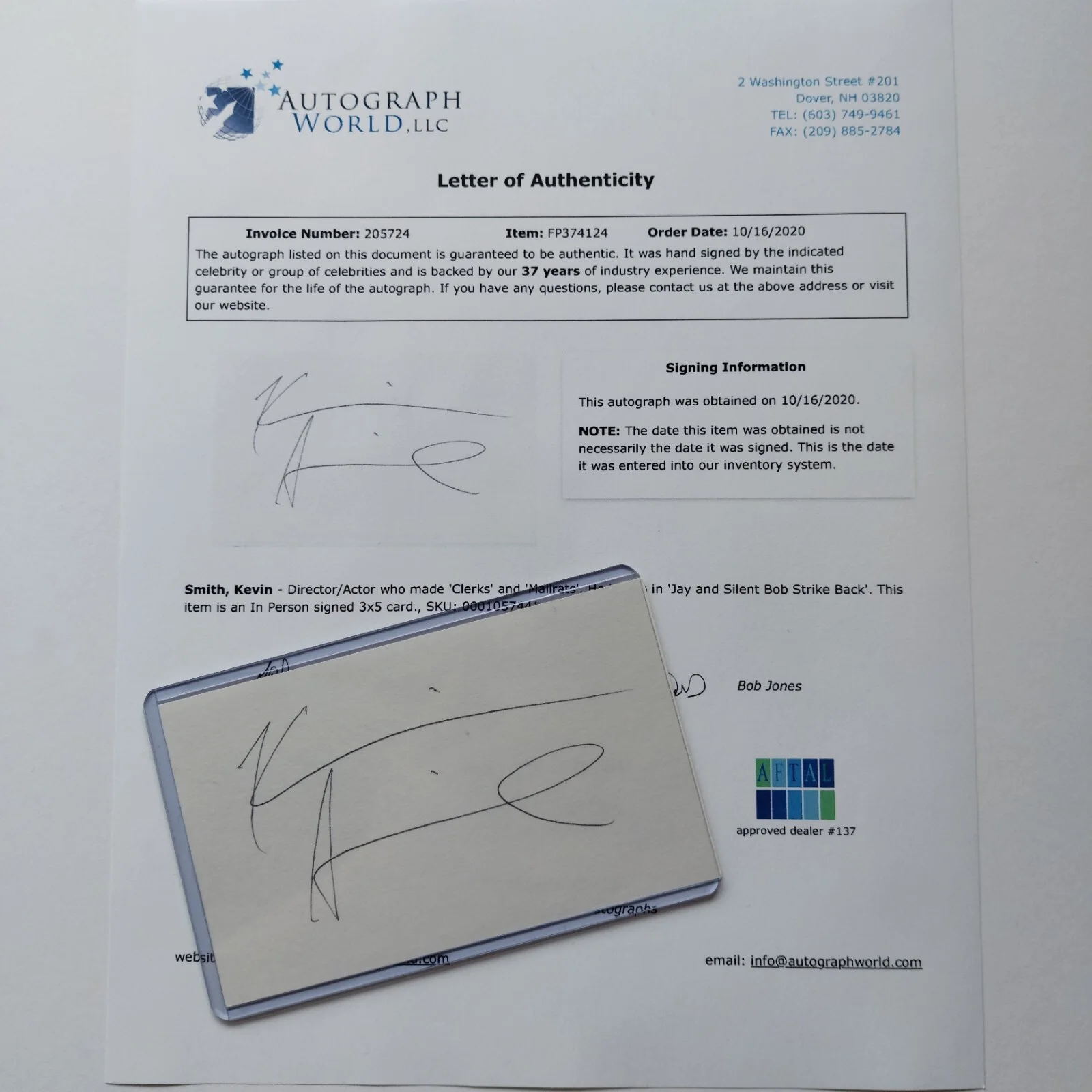 Kevin Smith — Kevin Smith Signed 3x5 Index Card COA (Clerks, Jay and Silent Bob, Mallrats), изображение 5