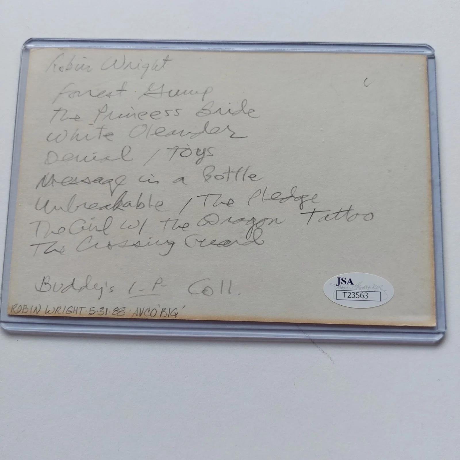 Robin Wright — Princess Bride Autographed Buttercup Robin Wright Signed 4x6 Index Card JSA COA, image 5