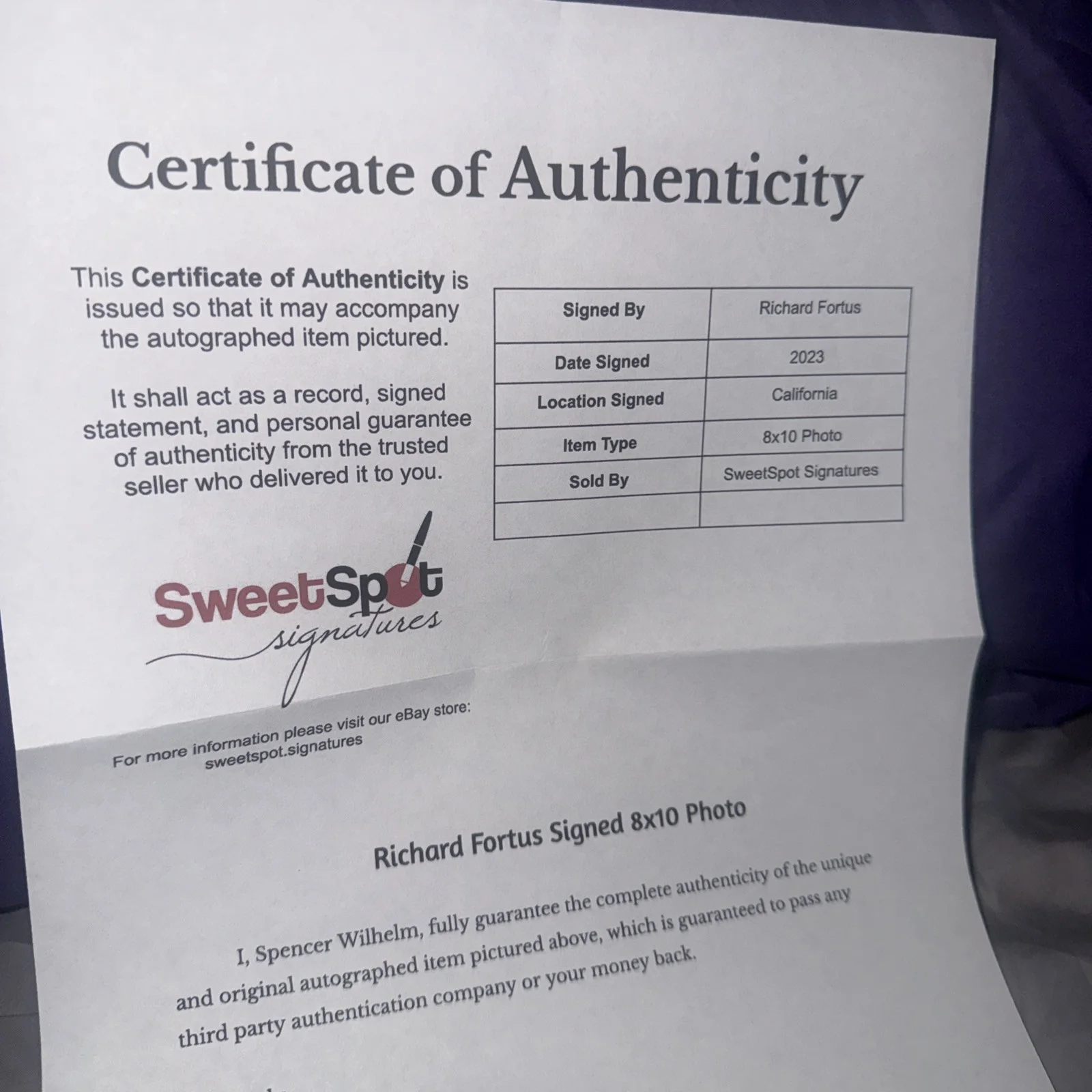 RICHARD FORTUS GUNS N ROSES GUITARIST AUTOGRAPHED GNR RARE COA, изображение 2
