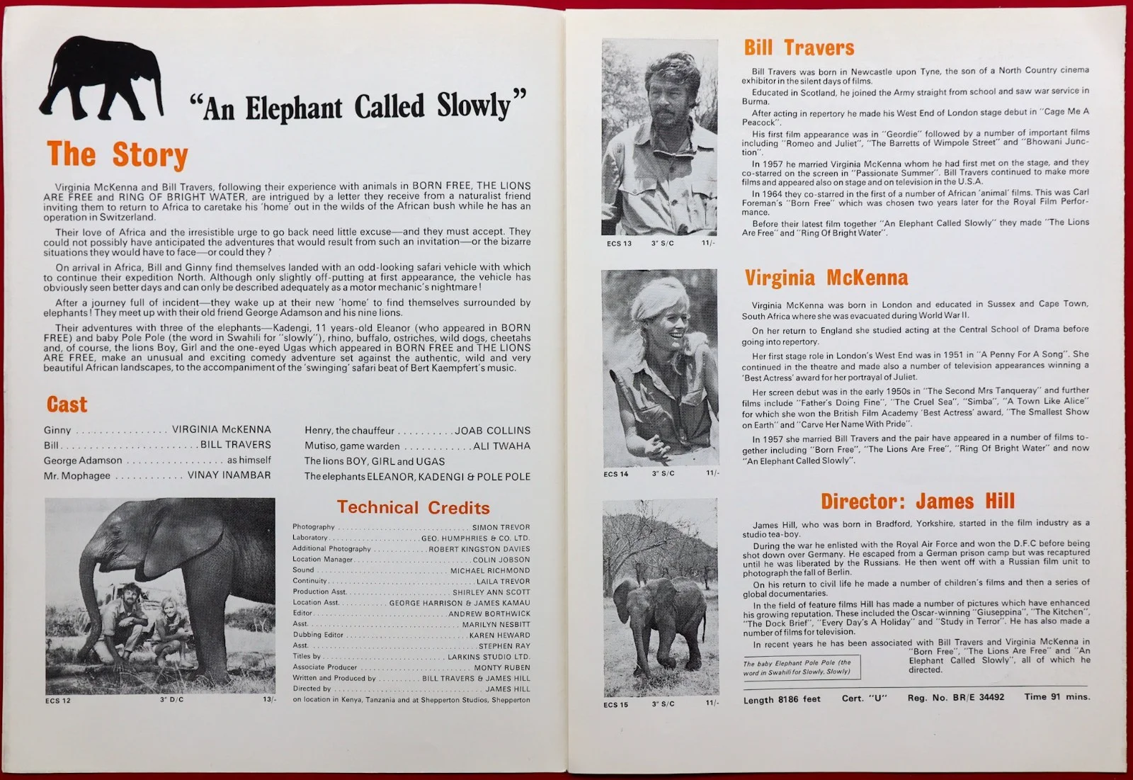 Elephant Called Slowly ORIGINAL UK Film Press Book Virginia McKenna Travers 1969, image 2