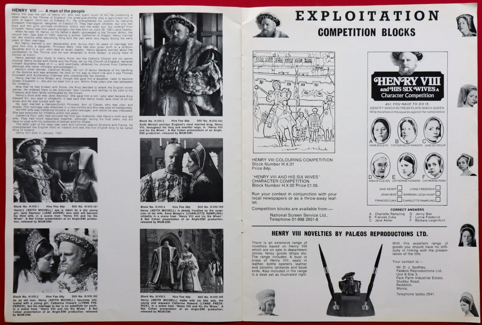 Six Wives of Henry VIII ORIGINAL UK Film Press Book Keith Mitchell 1970, изображение 2