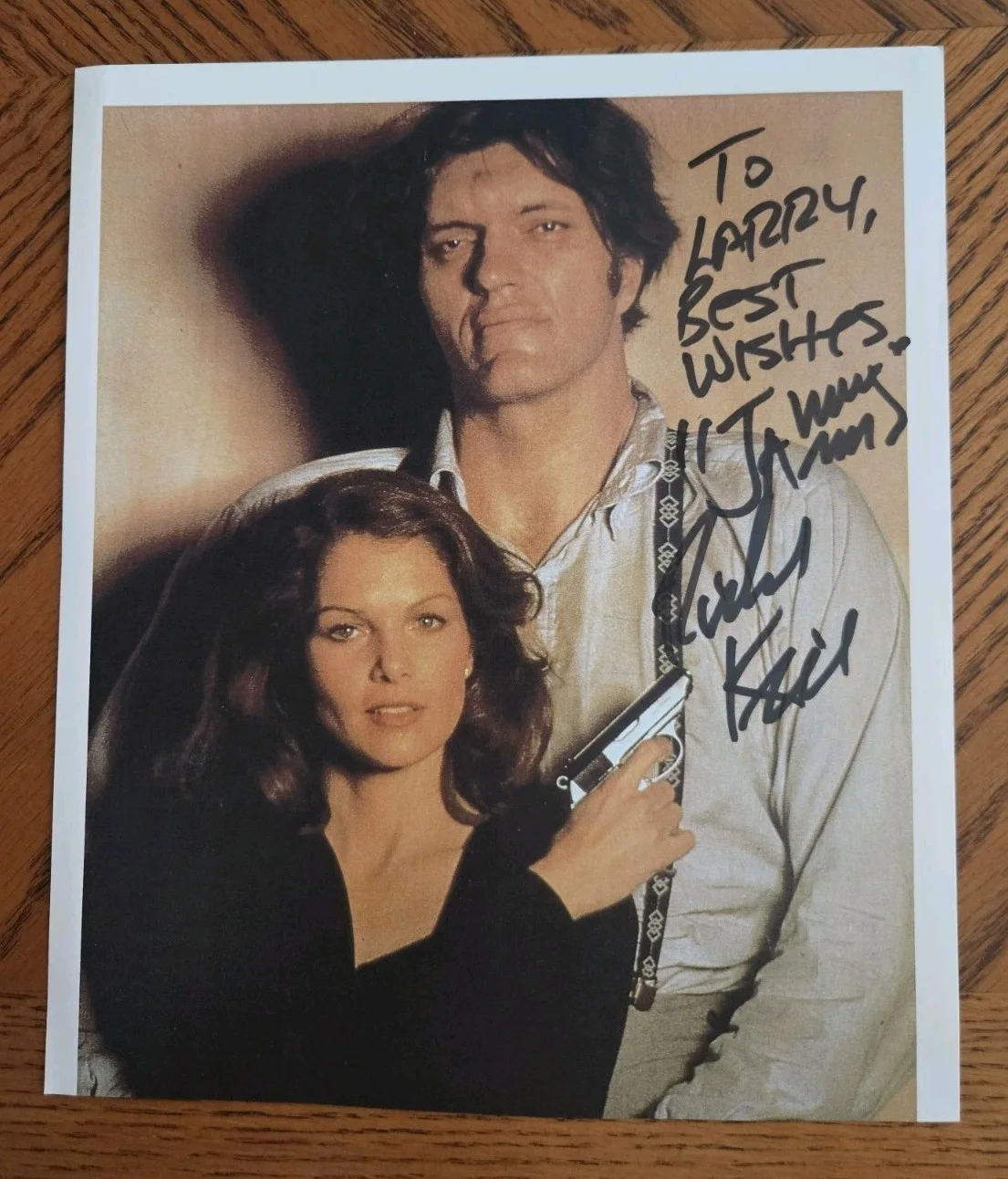 Richard Kiel — Richard Kiel signed 1979 rare 8"x10" photo, James Bond actor, "JAWS" inscription
