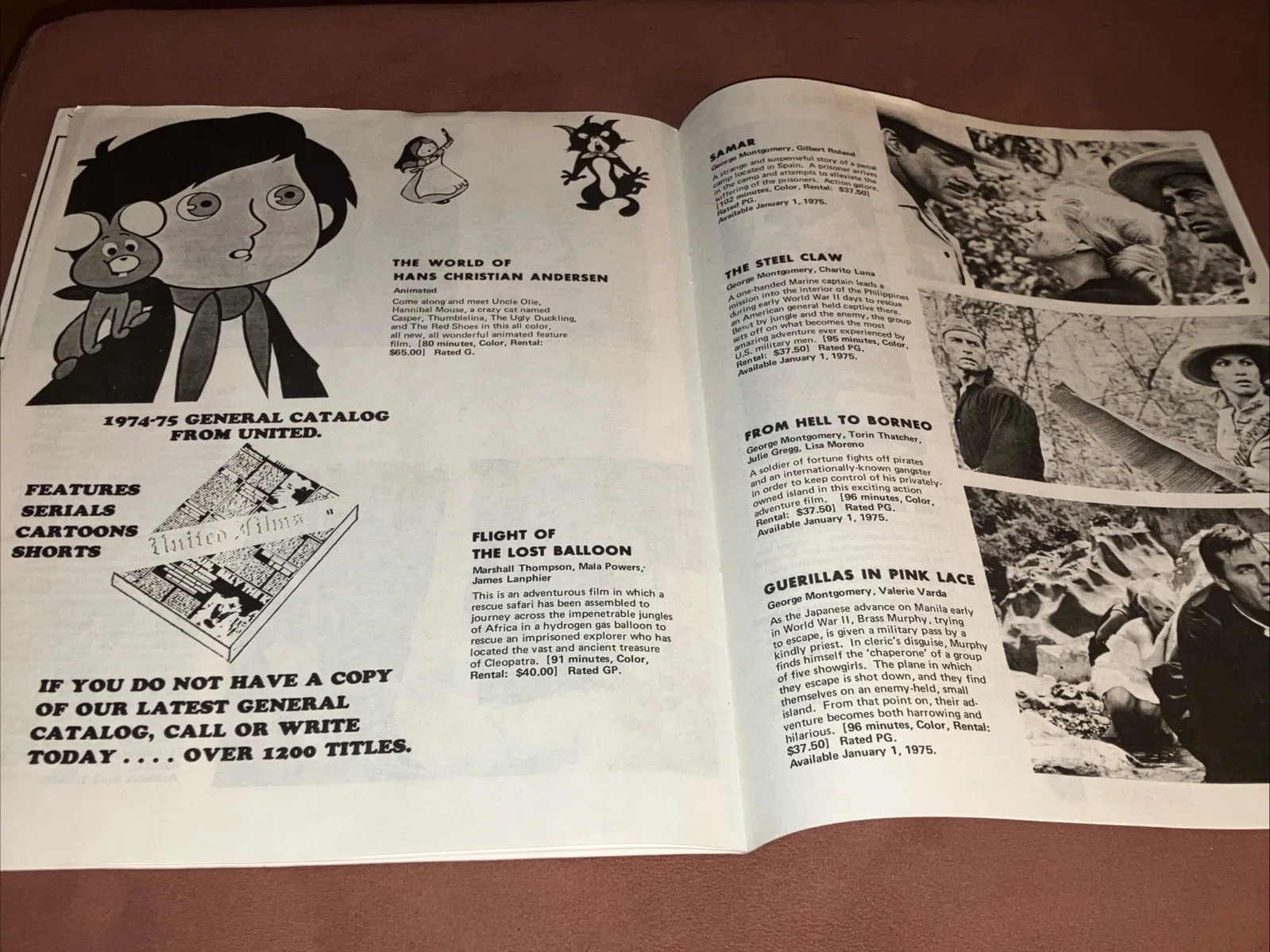 United Films 1974 16mm film rental catalogue catalogue. Horror films, Cartoons, изображение 4