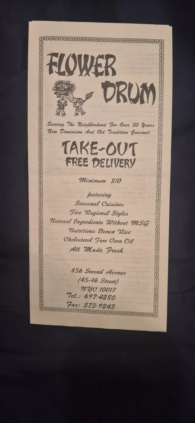 Douglas Fairbanks Jr signed Chinese restaurant menu New York, изображение 2