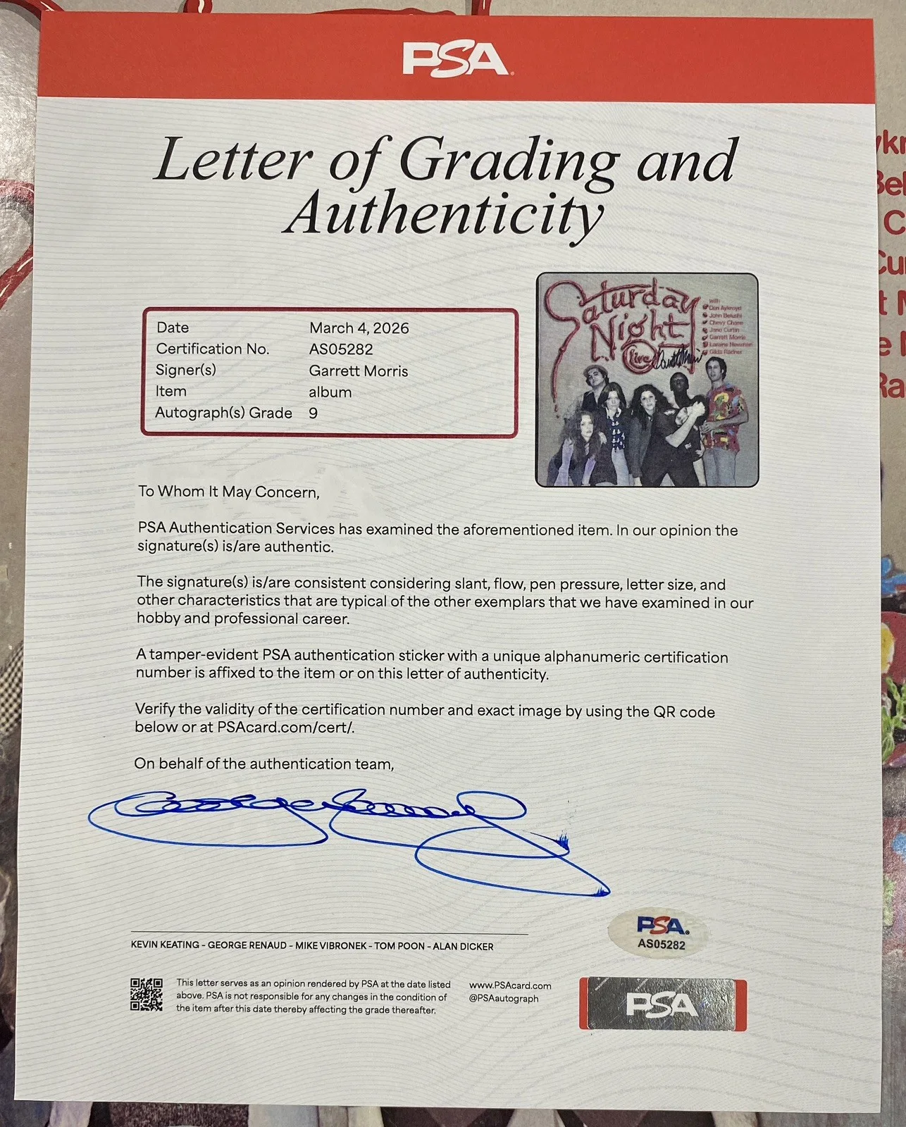 Garrett Morris Signed Saturday Night Live LP – PSA Mint 9, image 3