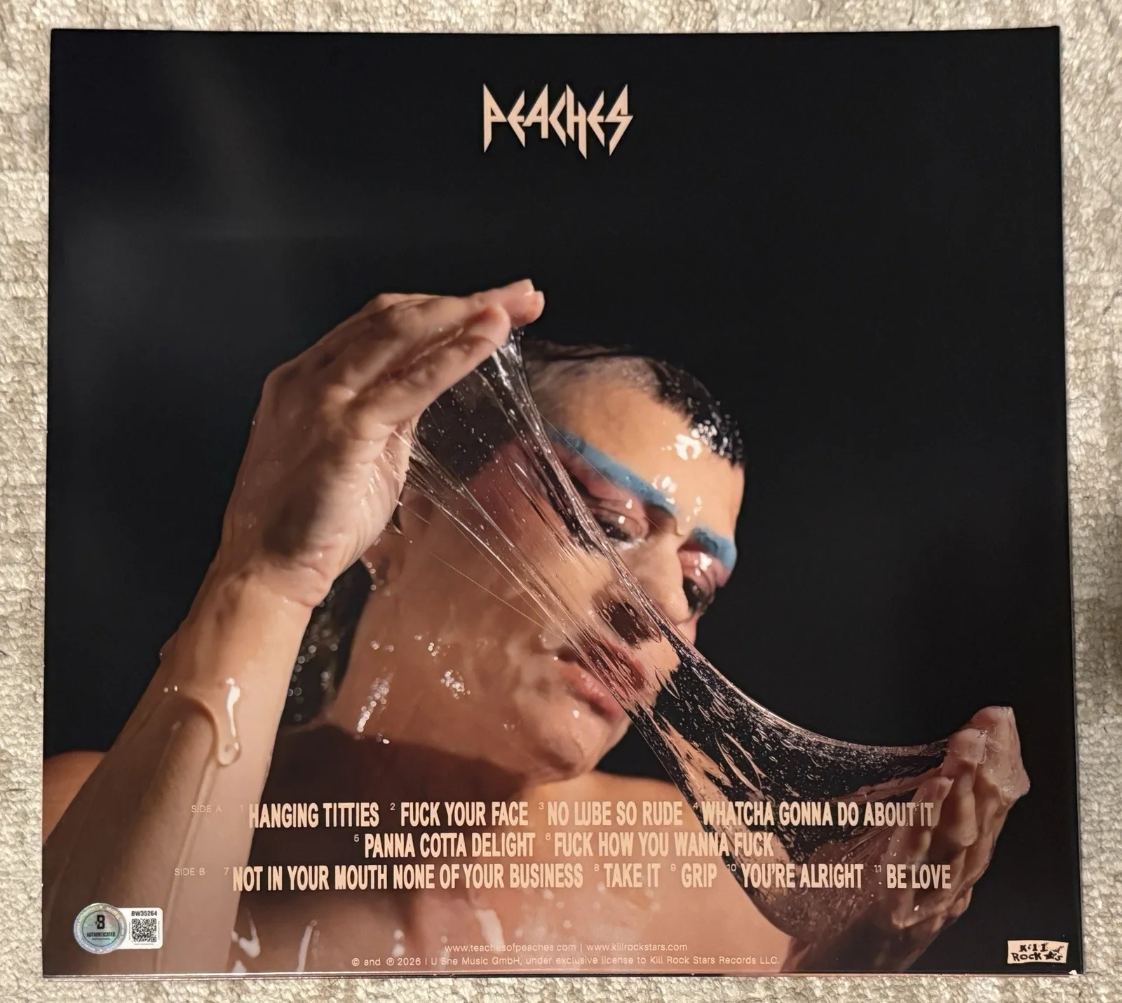 PEACHES SIGNED NO LUBE SO RUDE VINYL LP - BECKETT COA, изображение 2