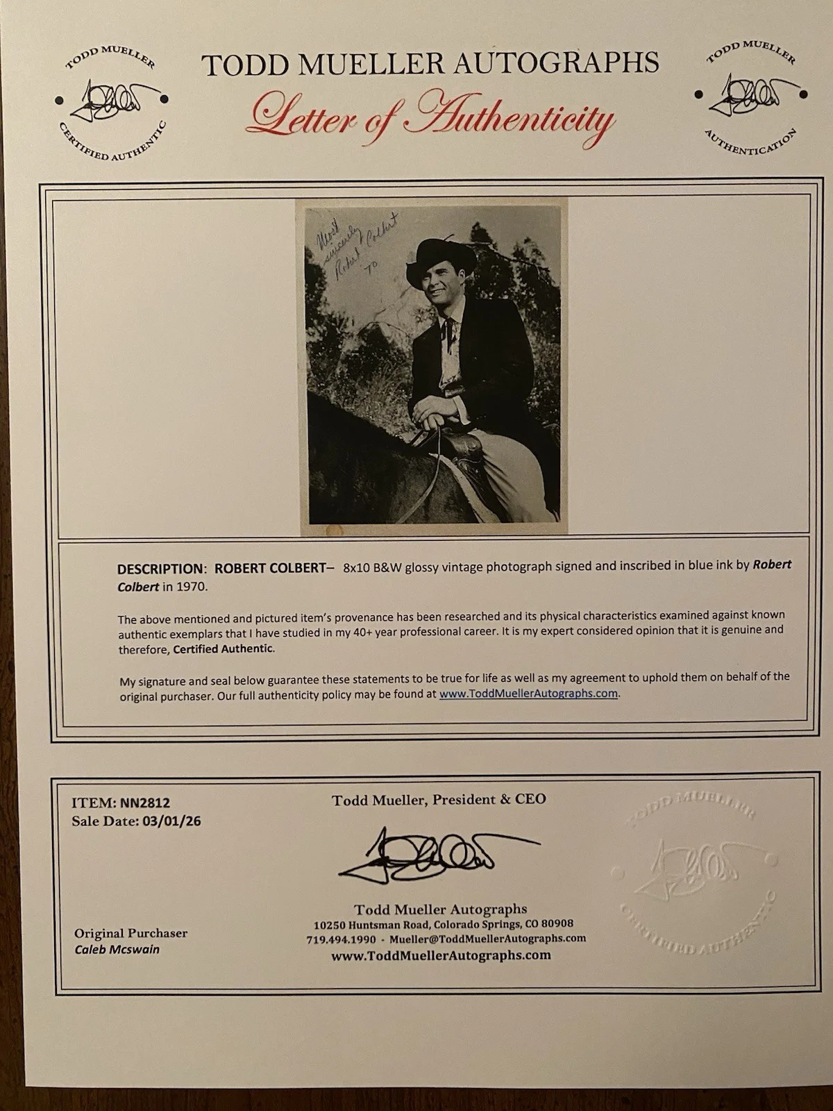 Robert Colbert — Robert Colbert Signed Autographed Vintage Photo With COA Maverick Western 1970, изображение 4
