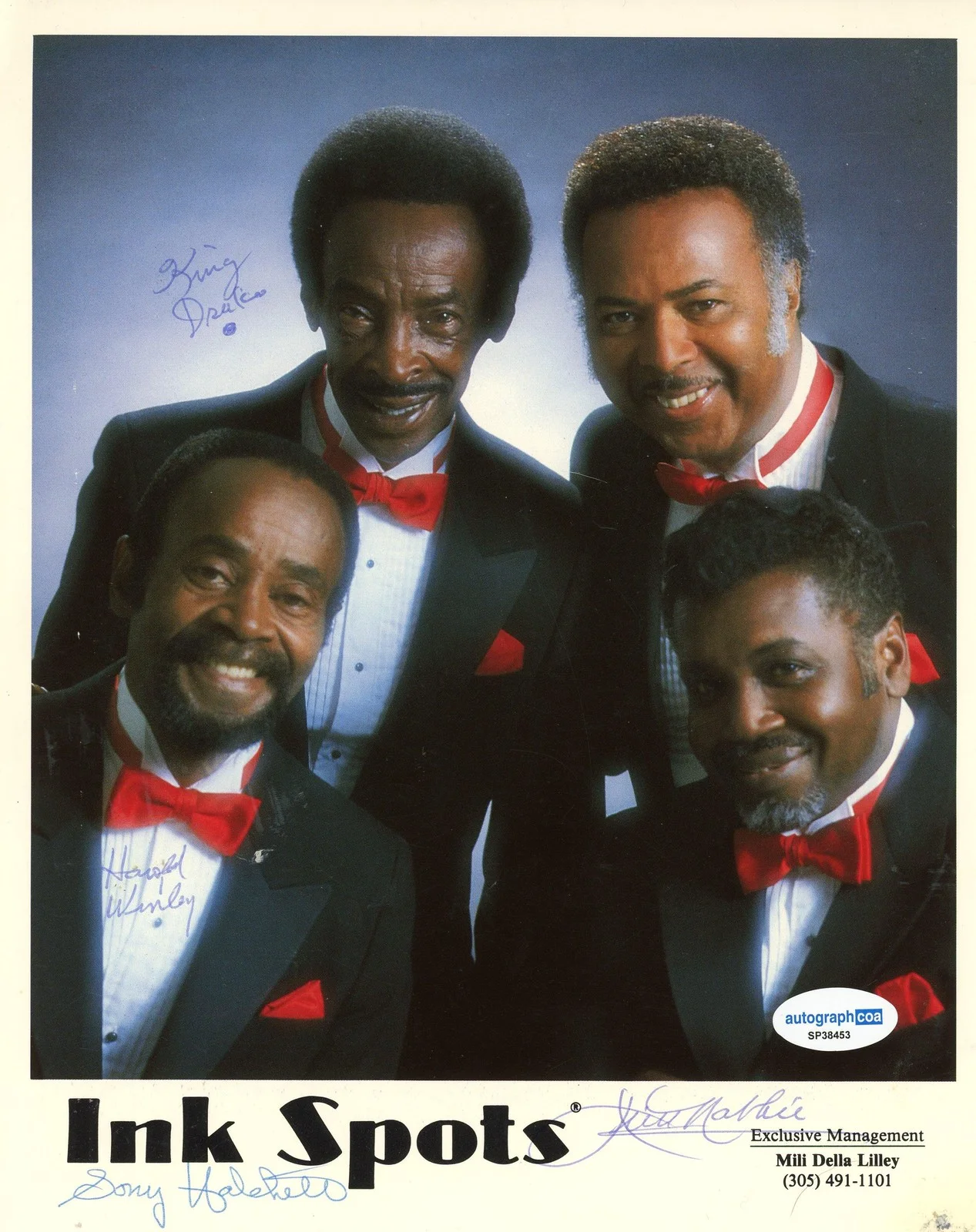 Harold Winley, Jim Nabbie, King Drake, Sonny Hatchett — The Ink Spots "If I Didn't Care" Singers AUTOGRAPHS Signed 8x10 Photo x4 ACOA, изображение 2