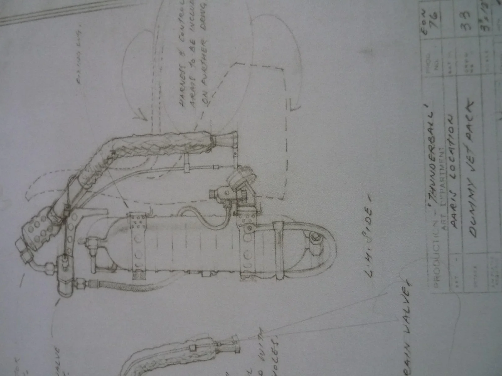 a4 framed mounted 007 james bond thunderball jet pack techinical design sketch, image 3