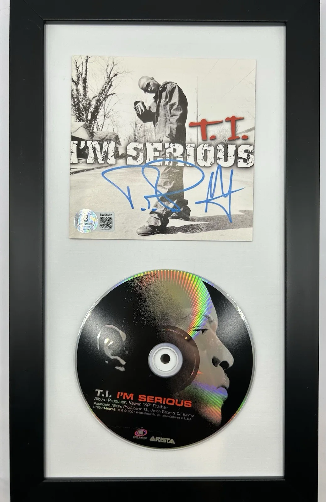 T.I. SIGNED “IM SERIOUS” FRAMED CD RAPPER HIP HOP LEGEND ICON RARE - BECKETT COA, image 2