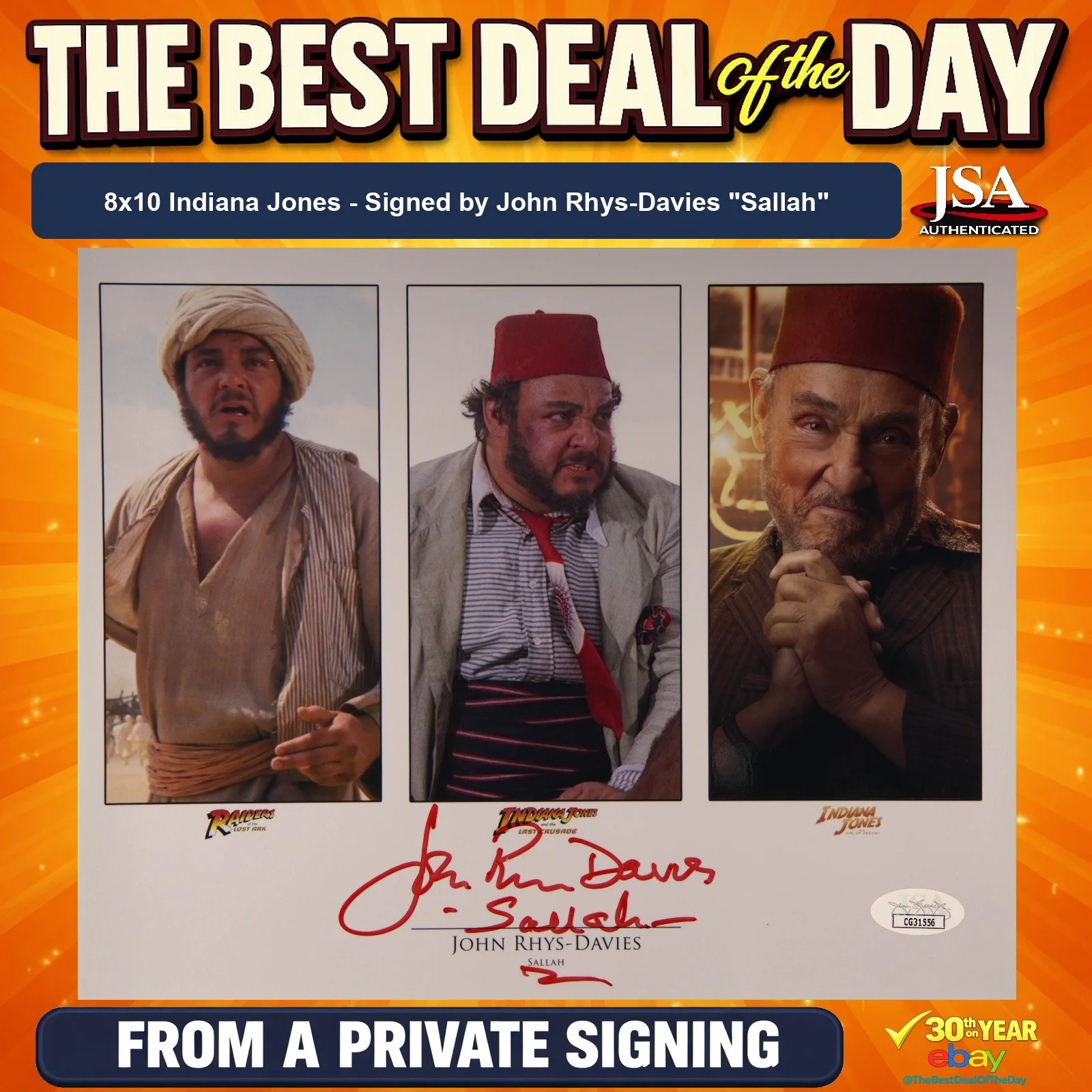 John Rhys-Davies — John Rhys-Davies Signed 8x10 Photo Sallah Indiana Jones JSA Private Signing