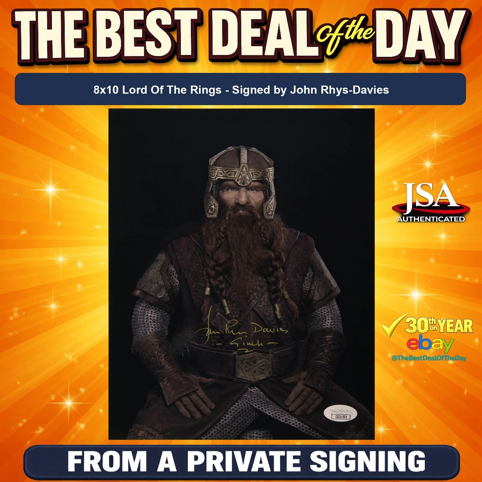 John Rhys-Davies — John Rhys-Davies Signed 8x10 Photo Lord Of The Rings JSA Private Signing